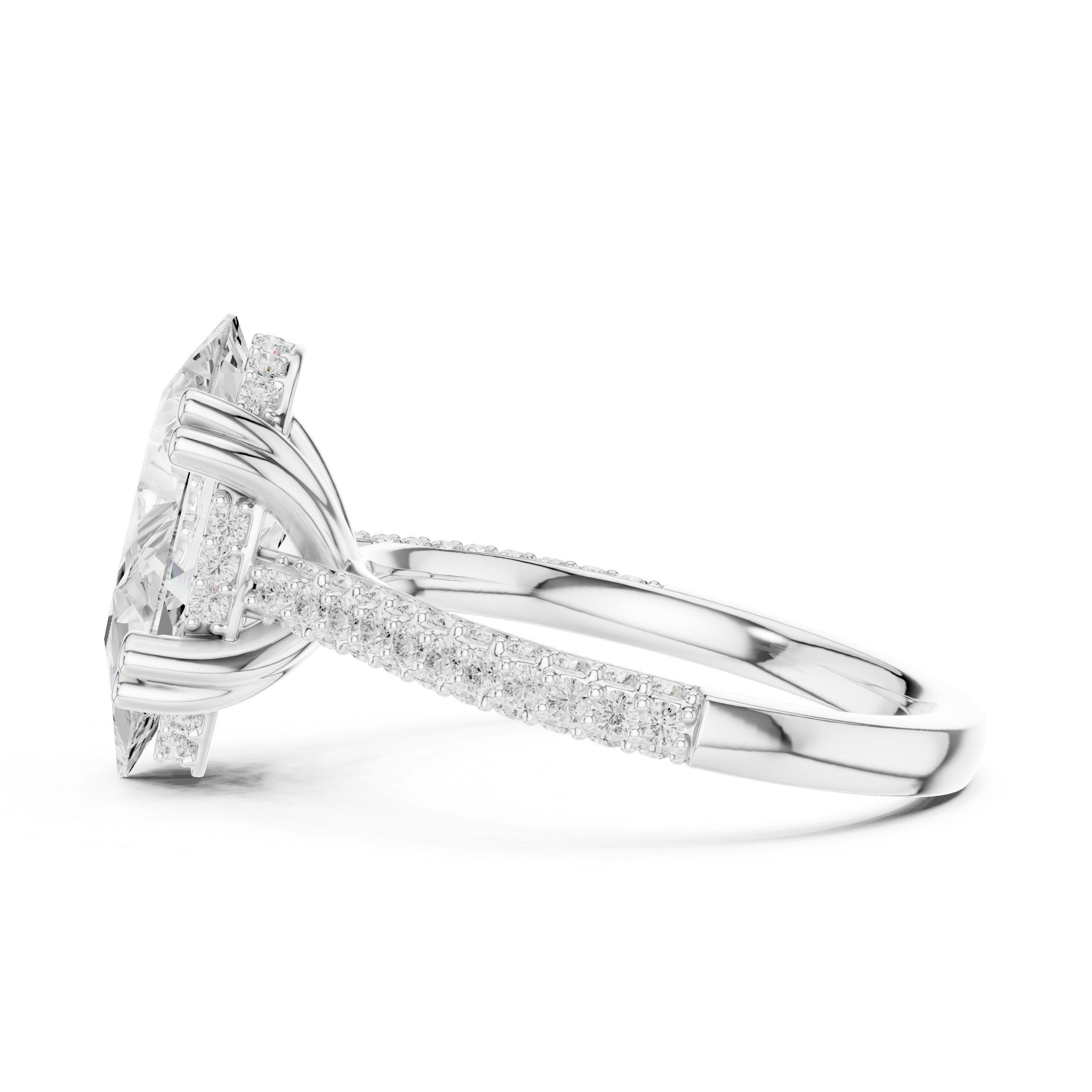 Pear Cut Solitaire Engagement Ring with Split Shank Pavé Diamond Band