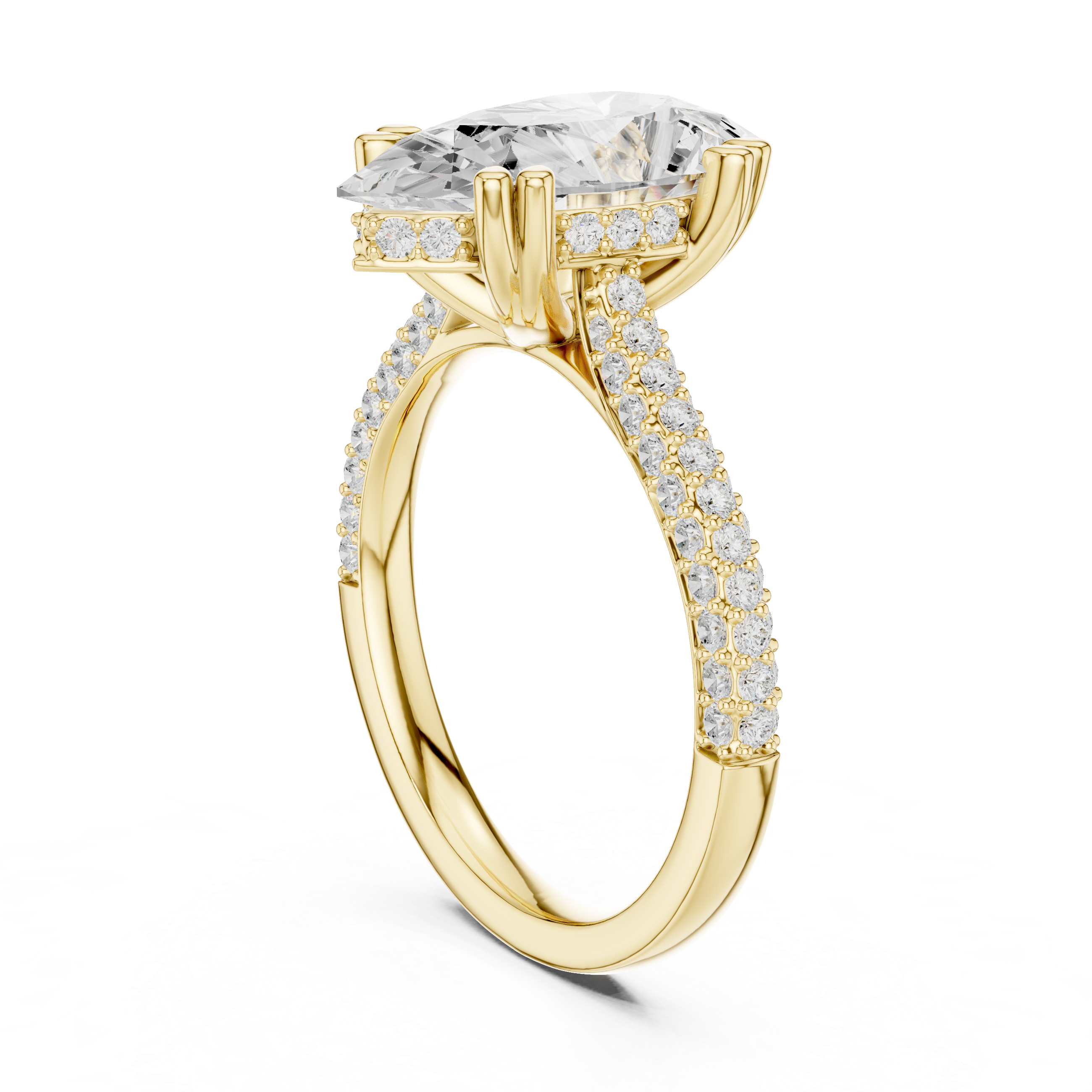 Pear Cut Solitaire Engagement Ring with Split Shank Pavé Diamond Band