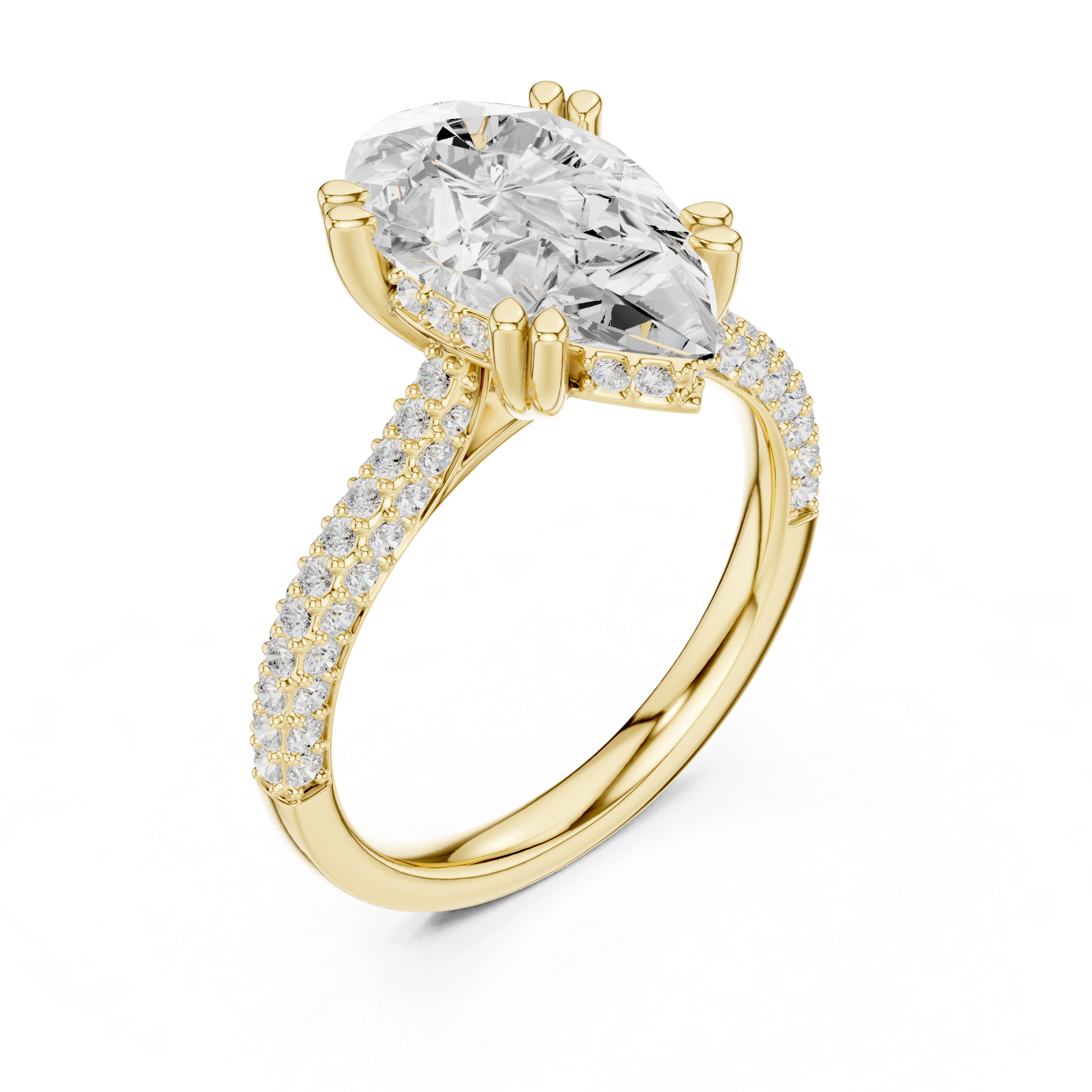 Pear Cut Solitaire Engagement Ring with Split Shank Pavé Diamond Band