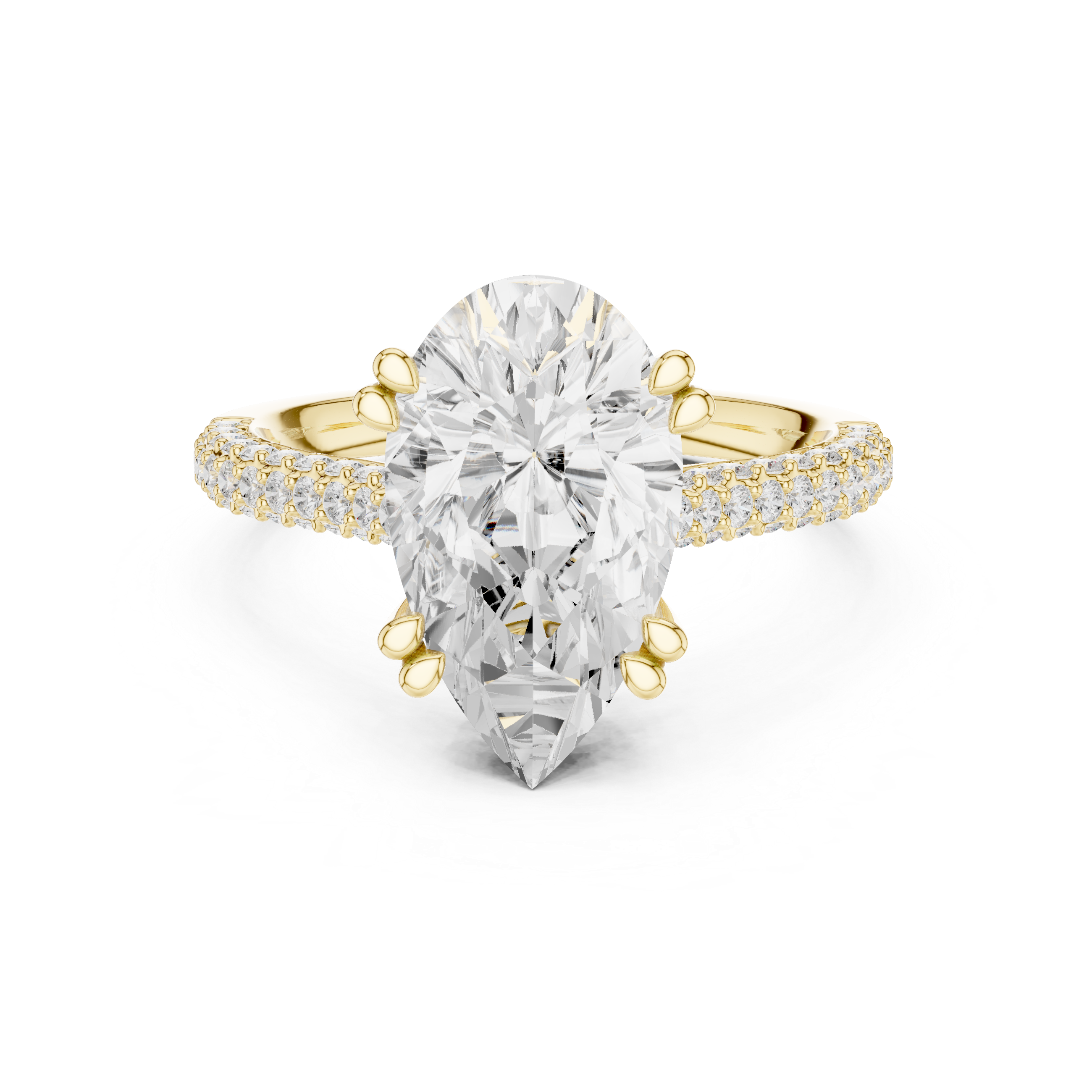 Pear Cut Solitaire Engagement Ring with Split Shank Pavé Diamond Band