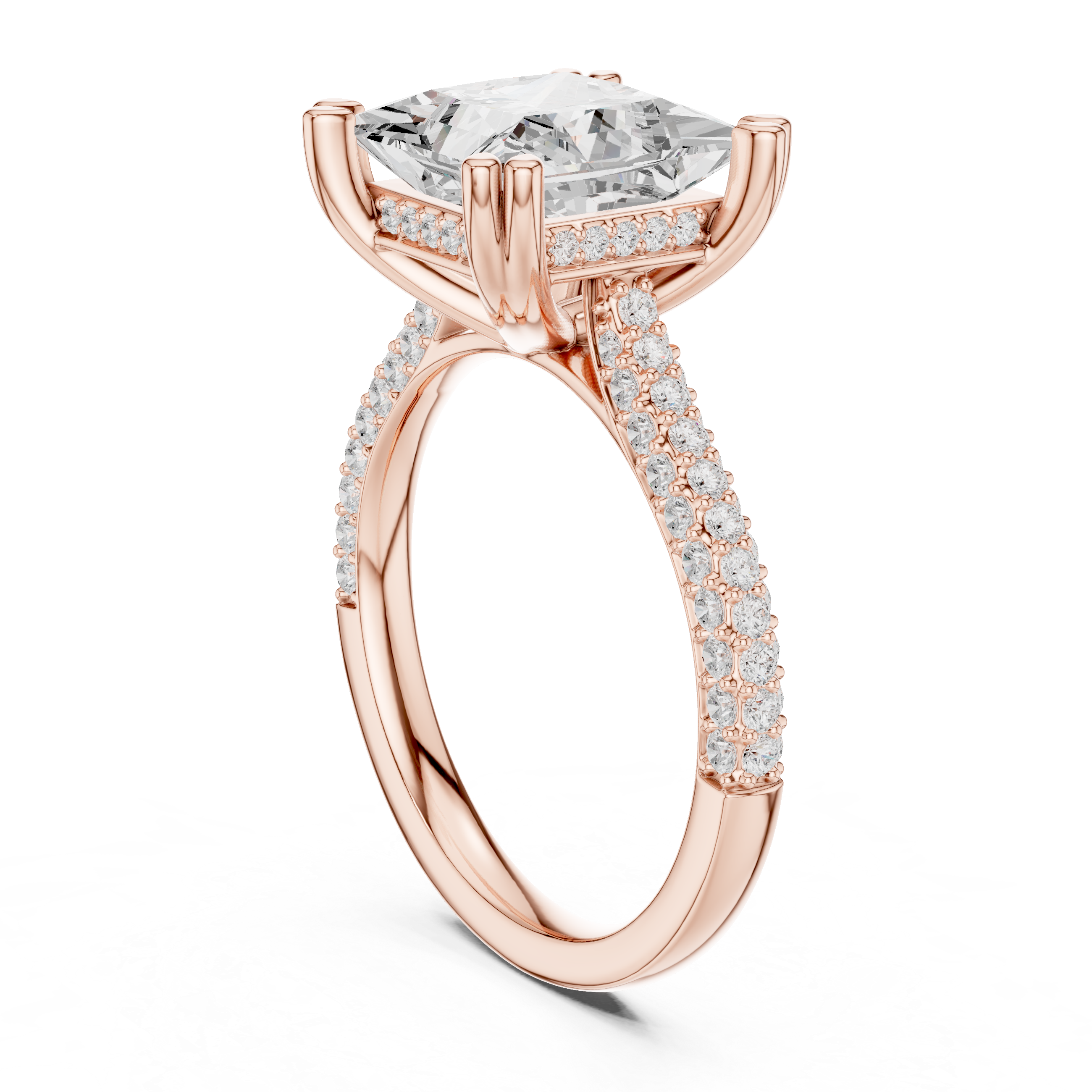 Princess Cut Solitaire Engagement Ring with Split Shank Pavé Diamond Band