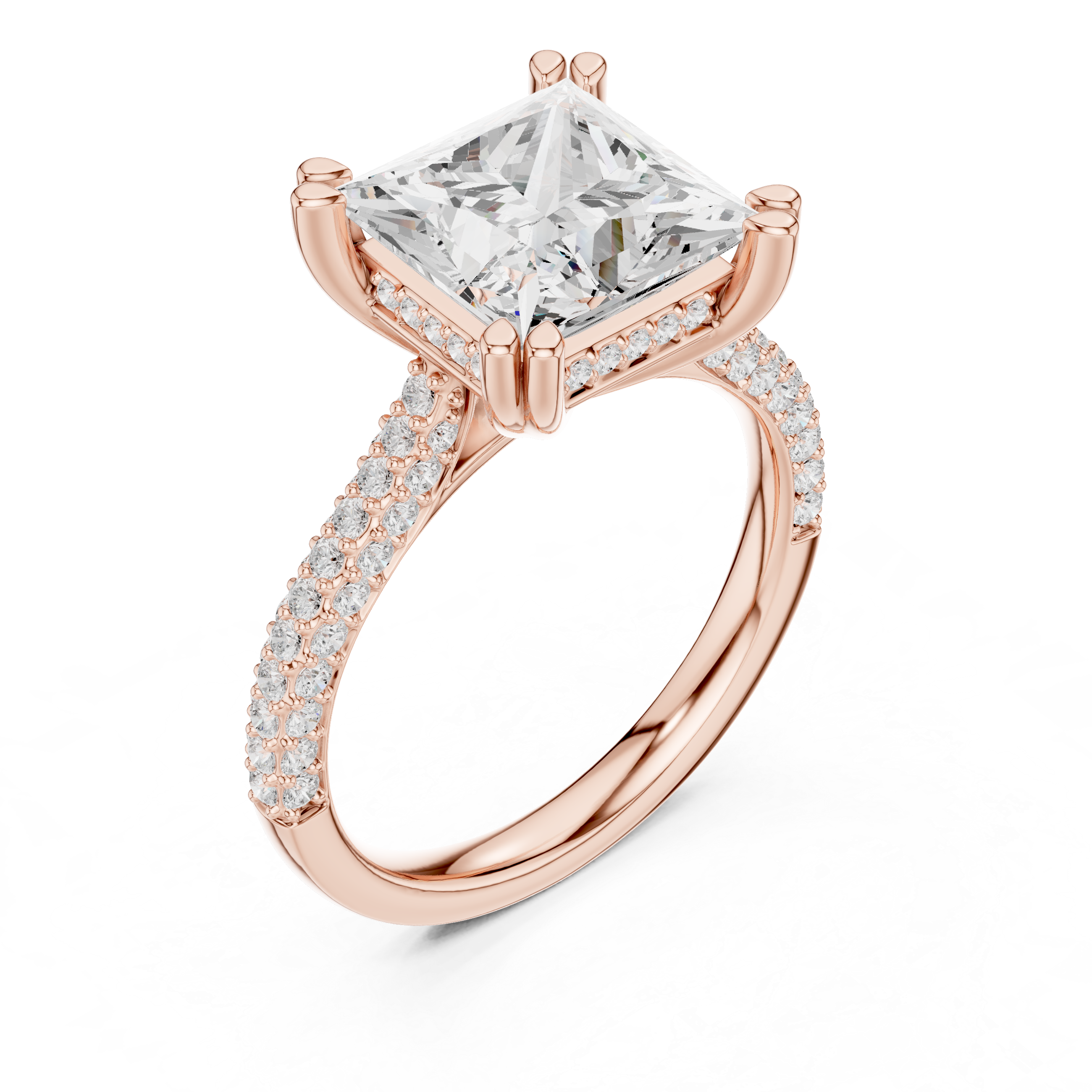 Princess Cut Solitaire Engagement Ring with Split Shank Pavé Diamond Band