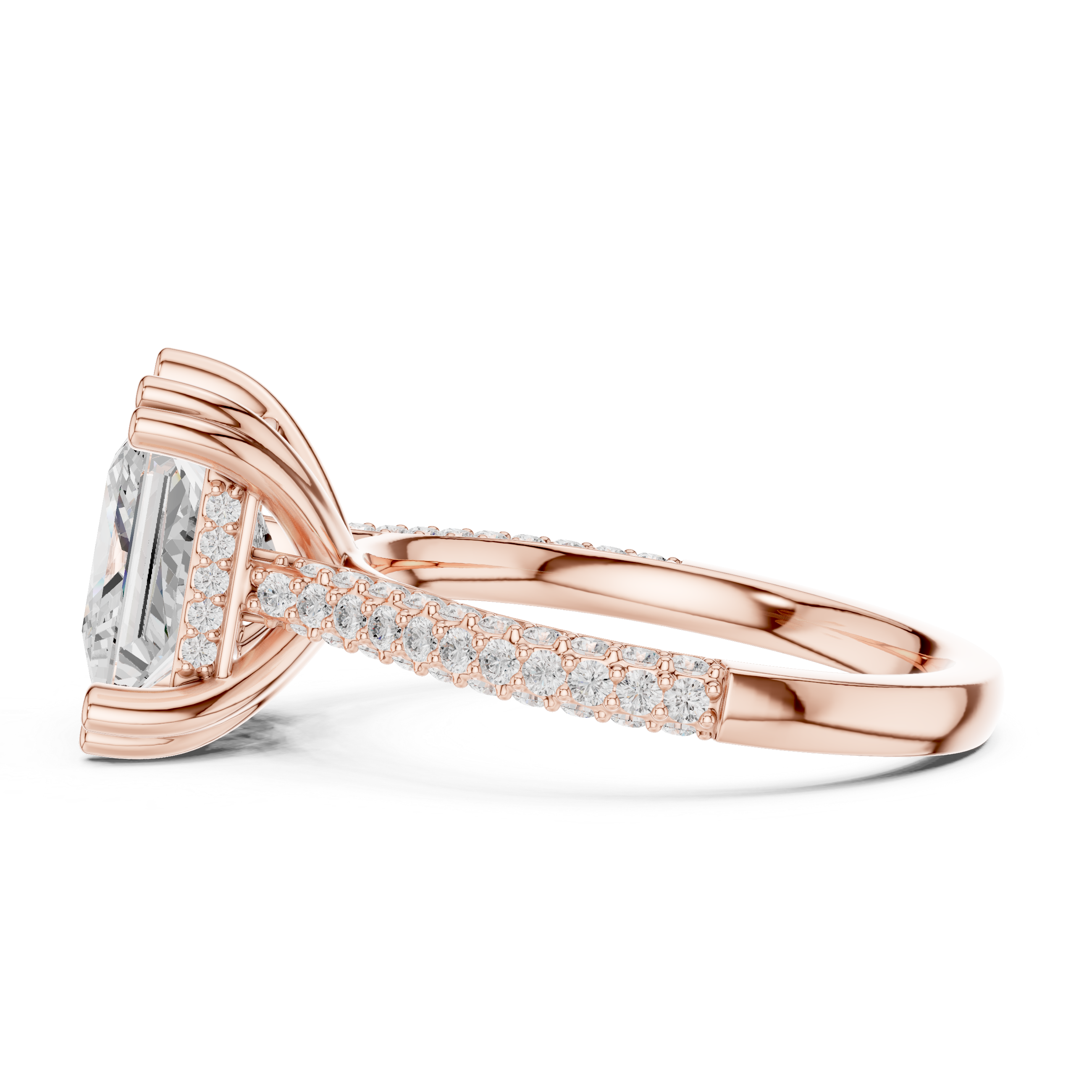 Princess Cut Solitaire Engagement Ring with Split Shank Pavé Diamond Band