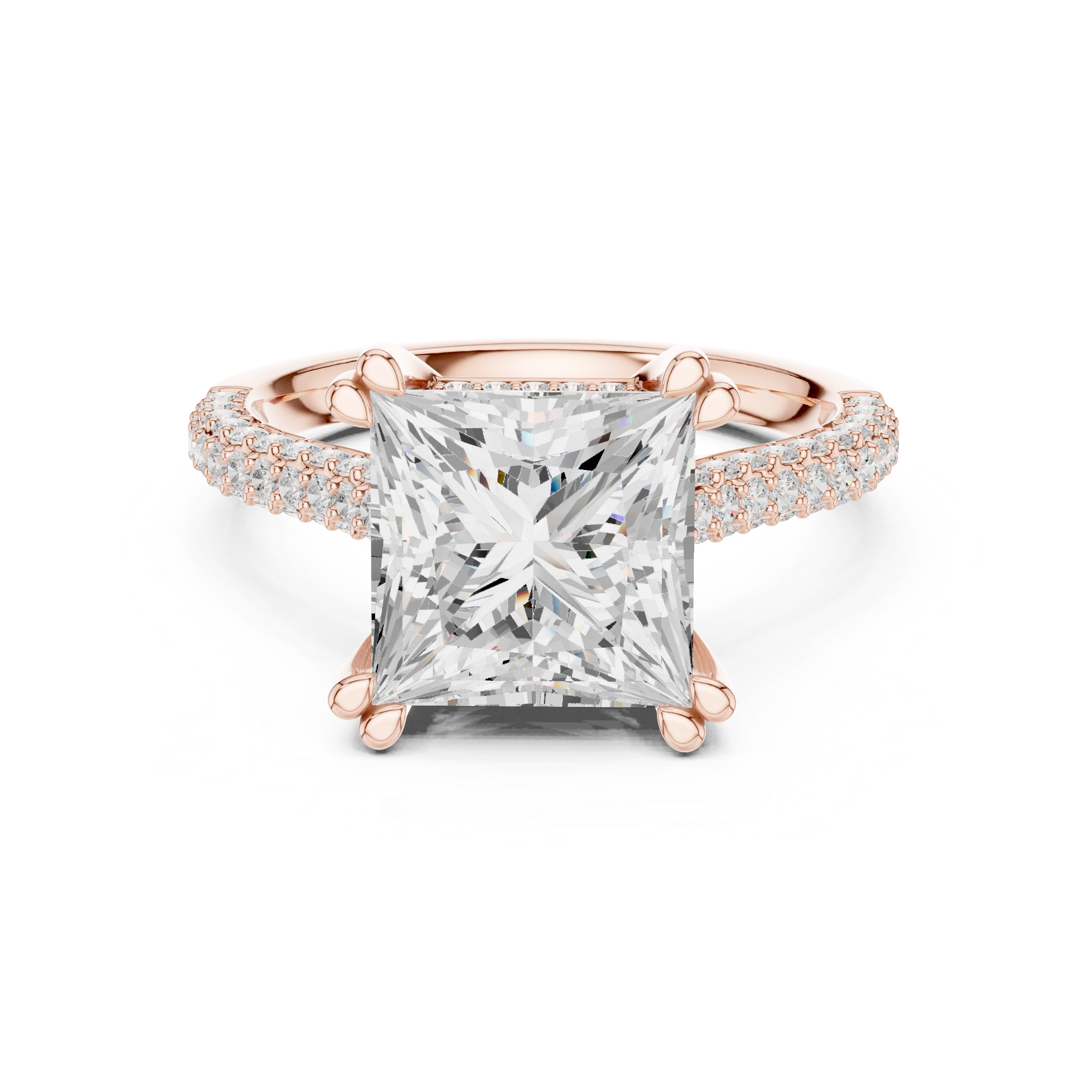 Princess Cut Solitaire Engagement Ring with Split Shank Pavé Diamond Band