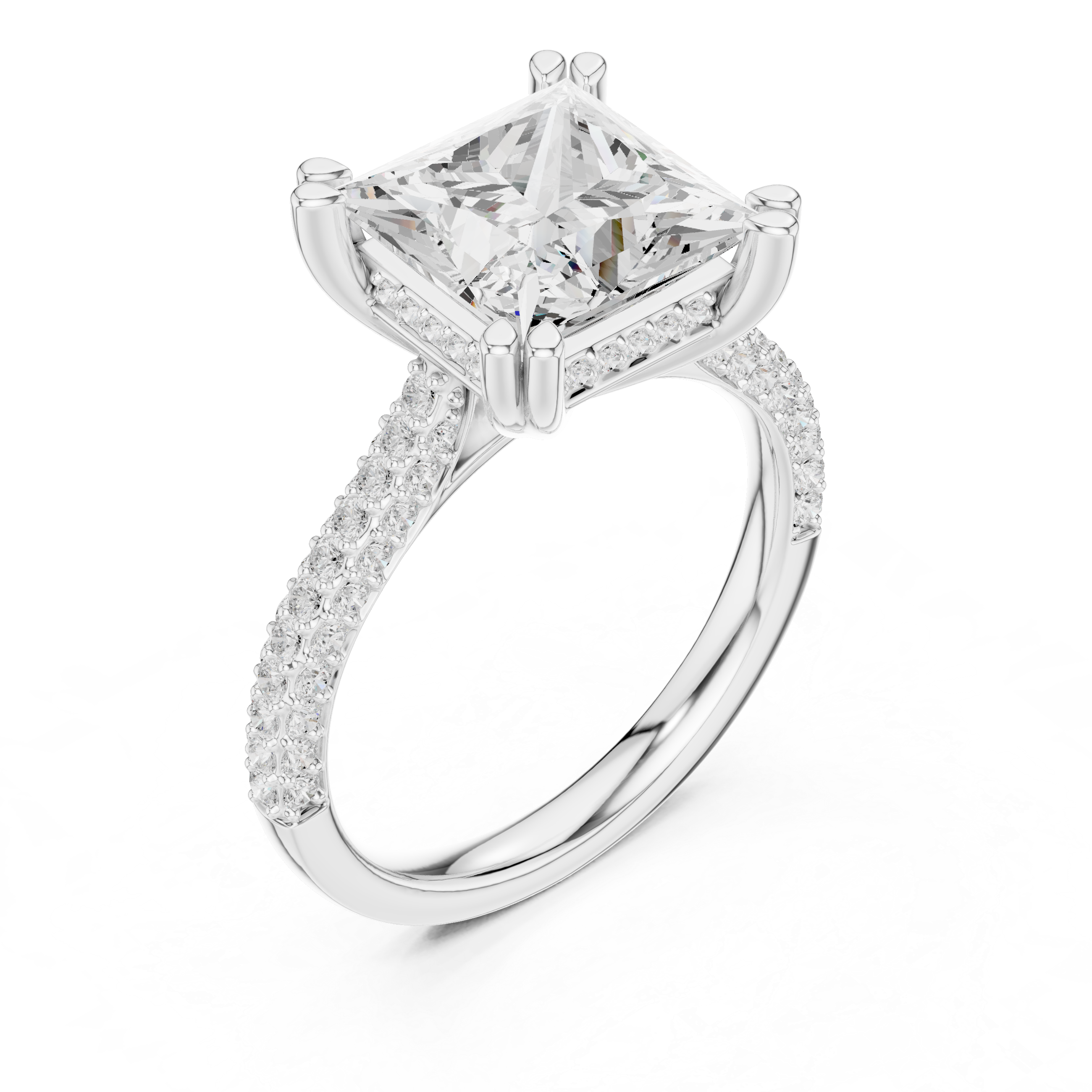 Princess Cut Solitaire Engagement Ring with Split Shank Pavé Diamond Band