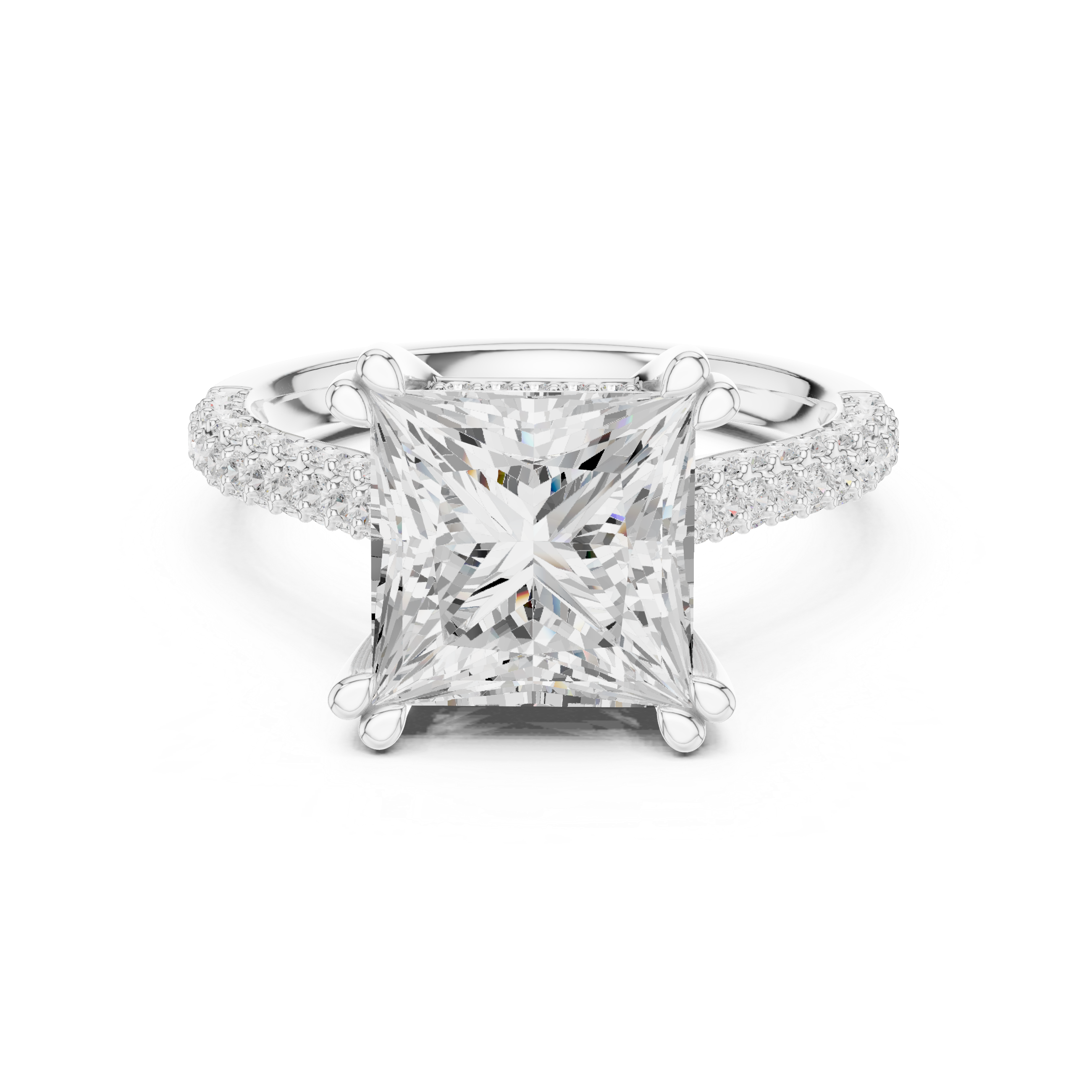 Princess Cut Solitaire Engagement Ring with Split Shank Pavé Diamond Band
