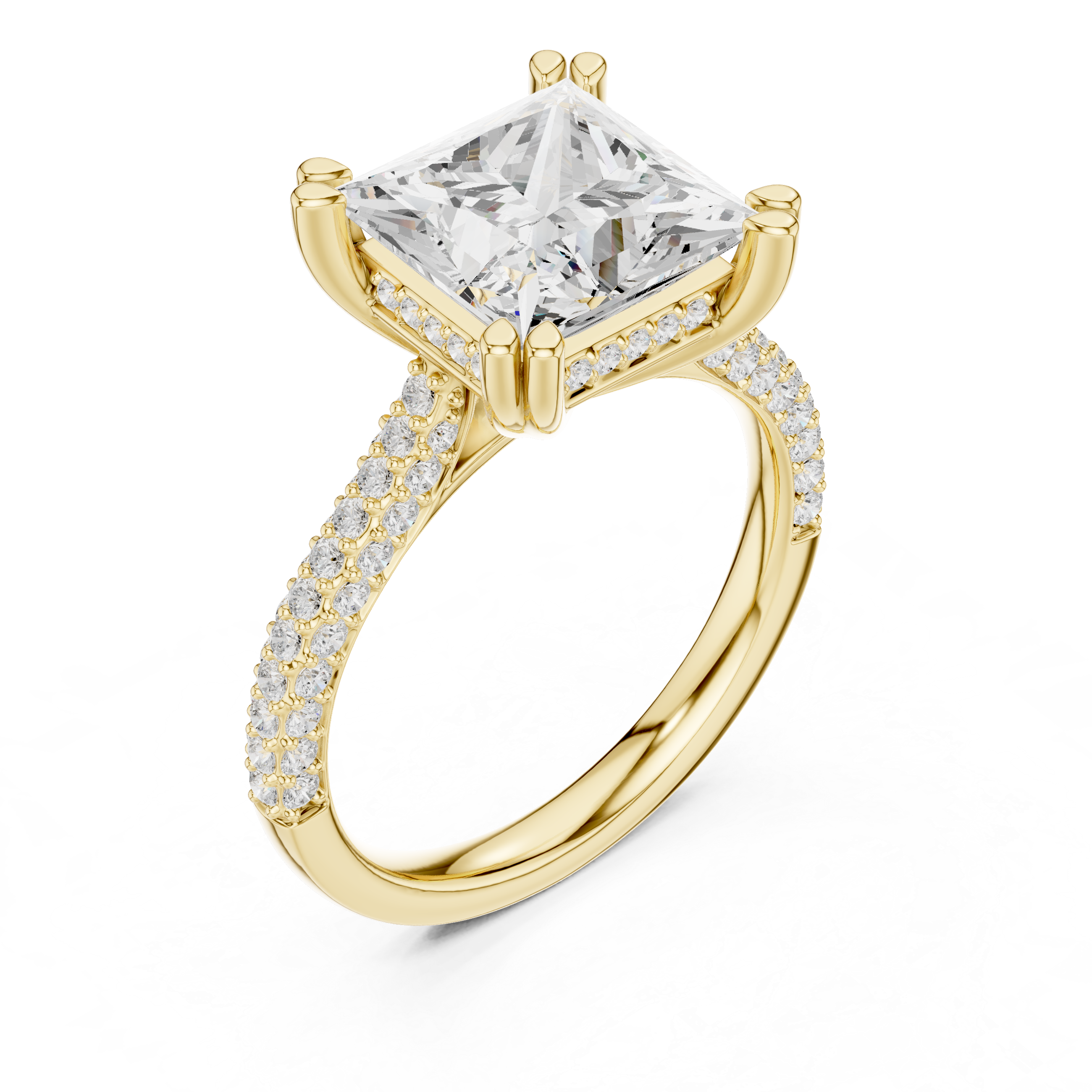 Princess Cut Solitaire Engagement Ring with Split Shank Pavé Diamond Band