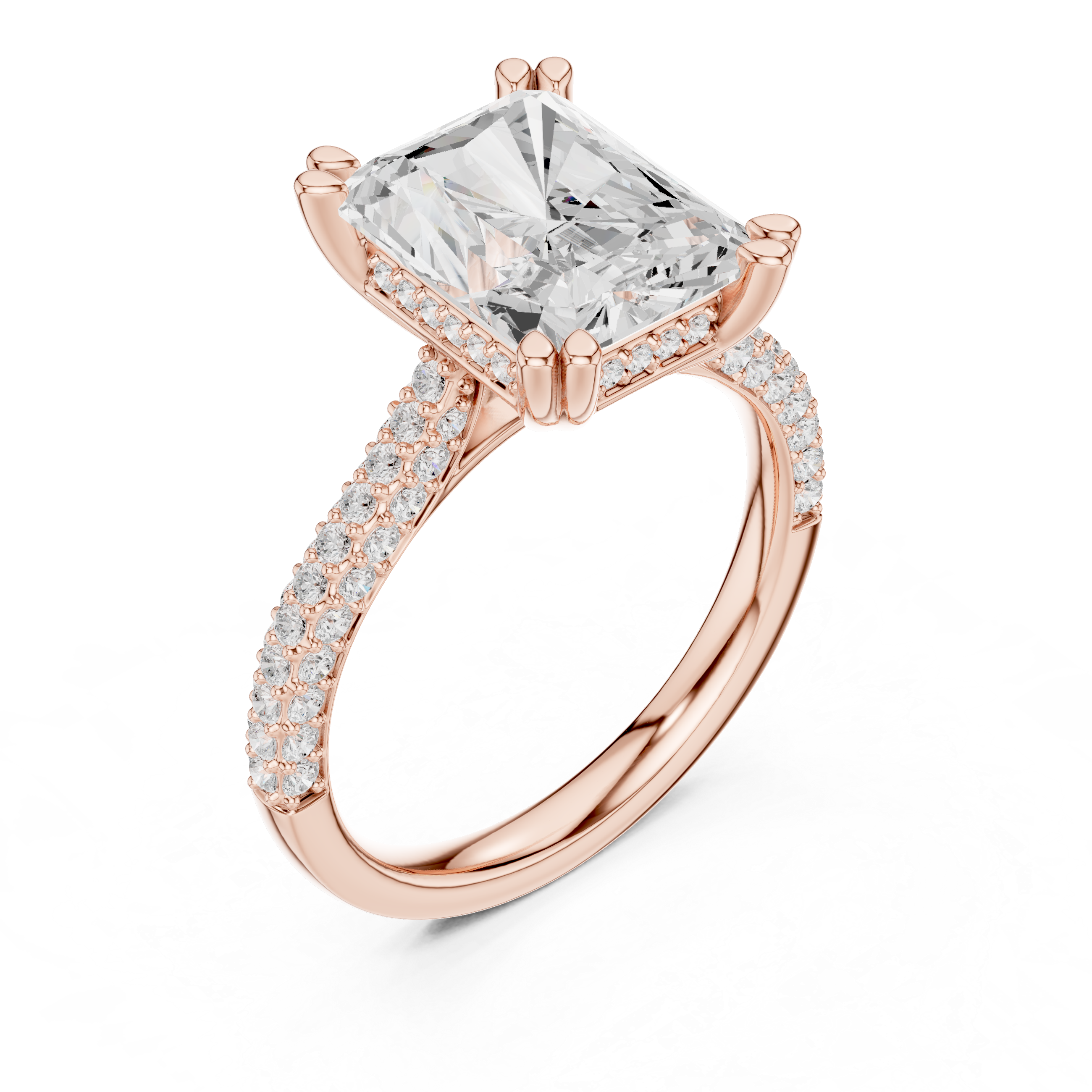 Radiant Cut Solitaire Engagement Ring with Split Shank Pavé Diamond Band