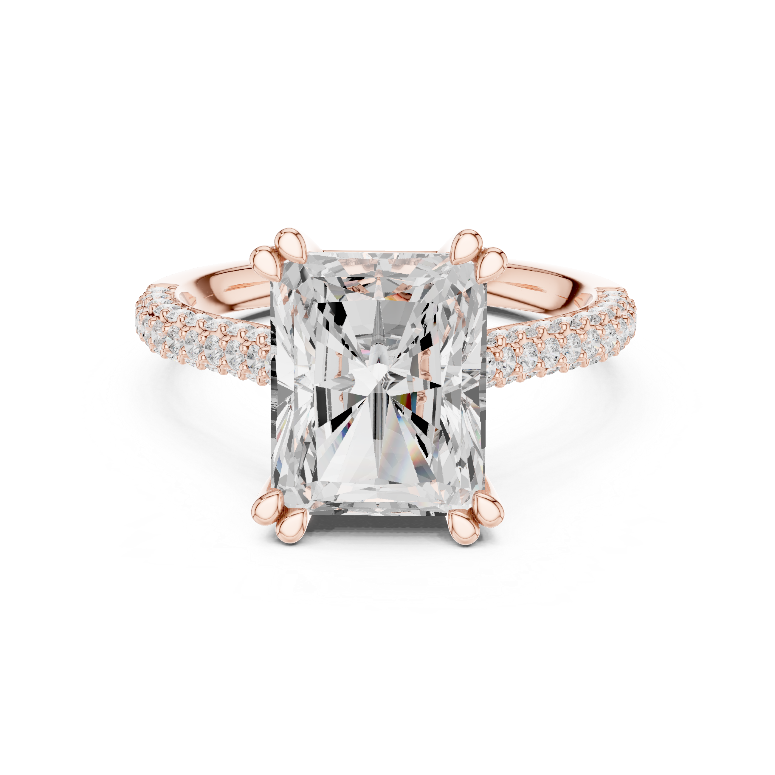 Radiant Cut Solitaire Engagement Ring with Split Shank Pavé Diamond Band