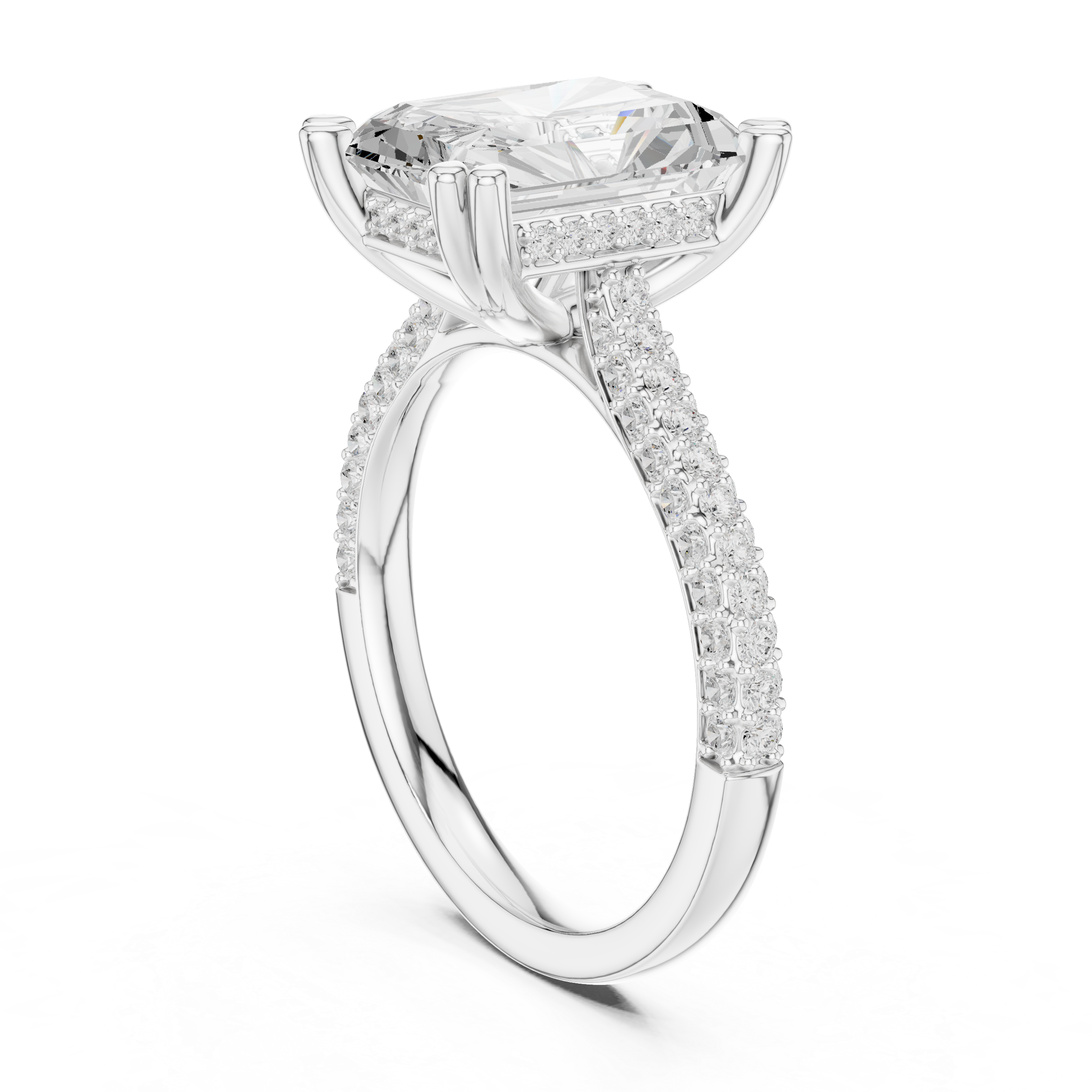 Radiant Cut Solitaire Engagement Ring with Split Shank Pavé Diamond Band