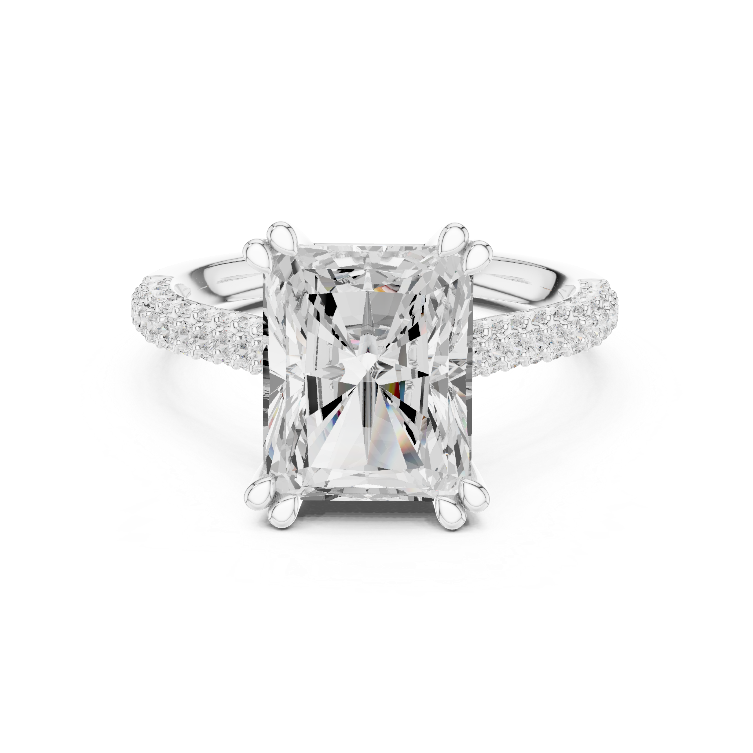 Radiant Cut Solitaire Engagement Ring with Split Shank Pavé Diamond Band