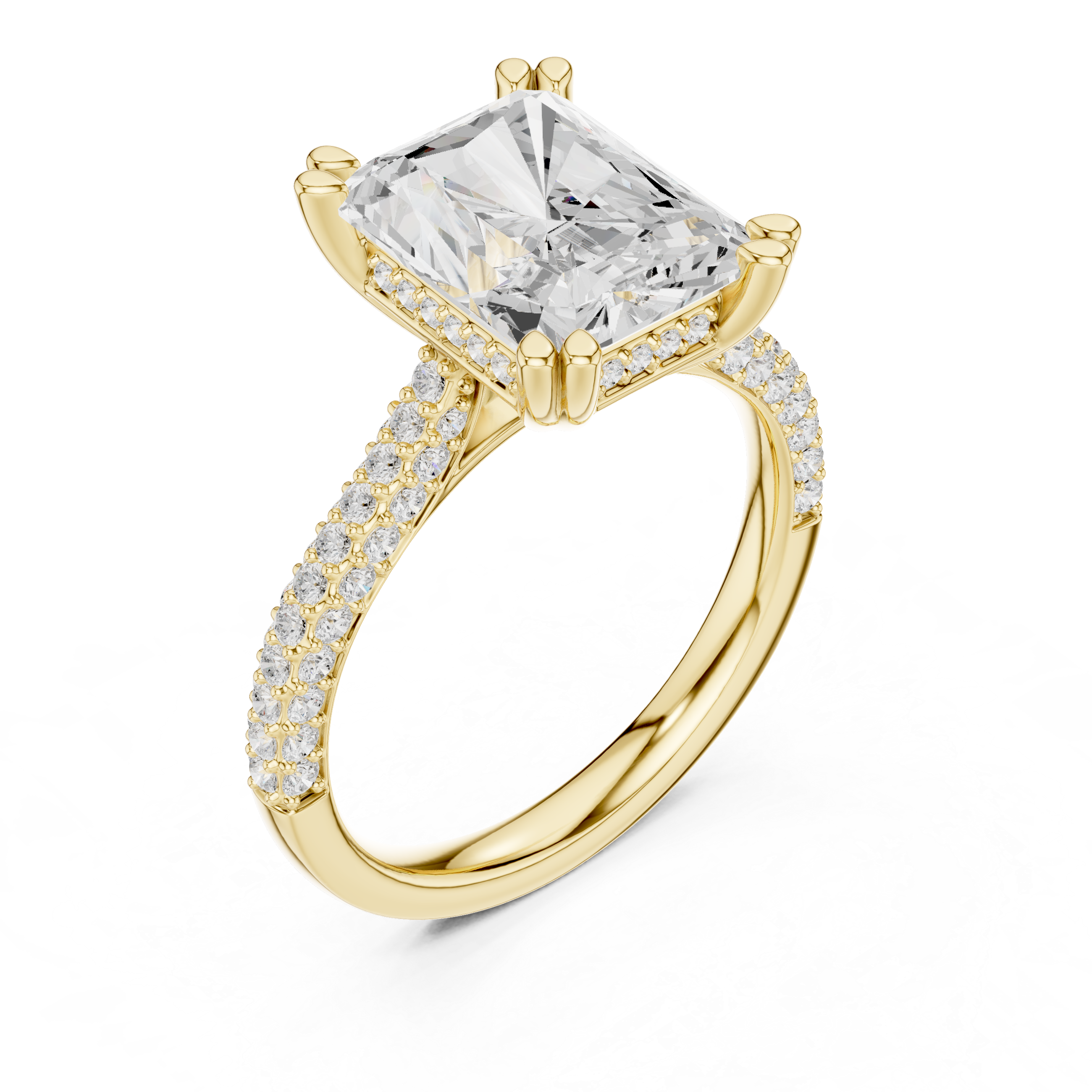 Radiant Cut Solitaire Engagement Ring with Split Shank Pavé Diamond Band