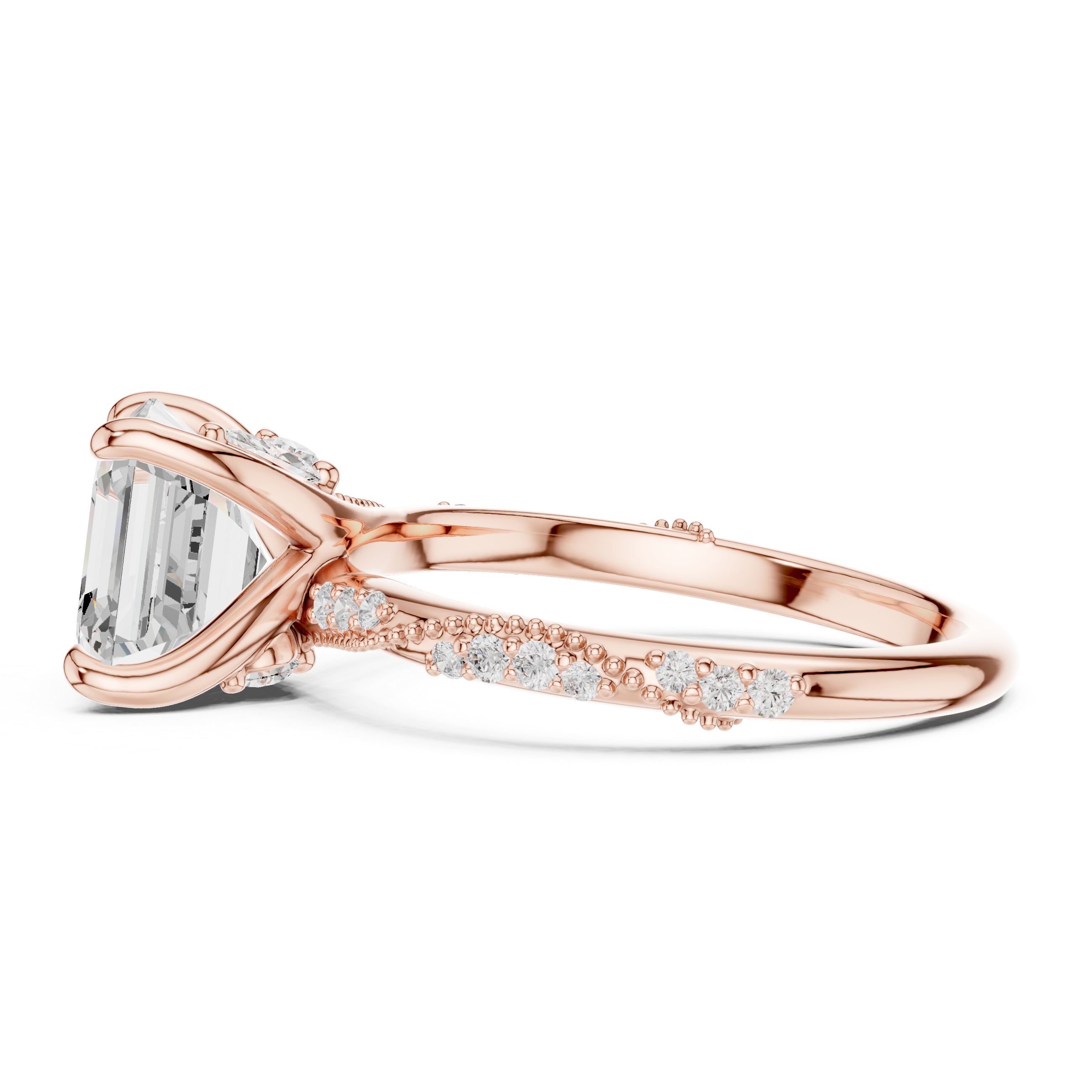 Princess Cut Solitaire Engagement Ring with Split Shank Pavé Diamond Band