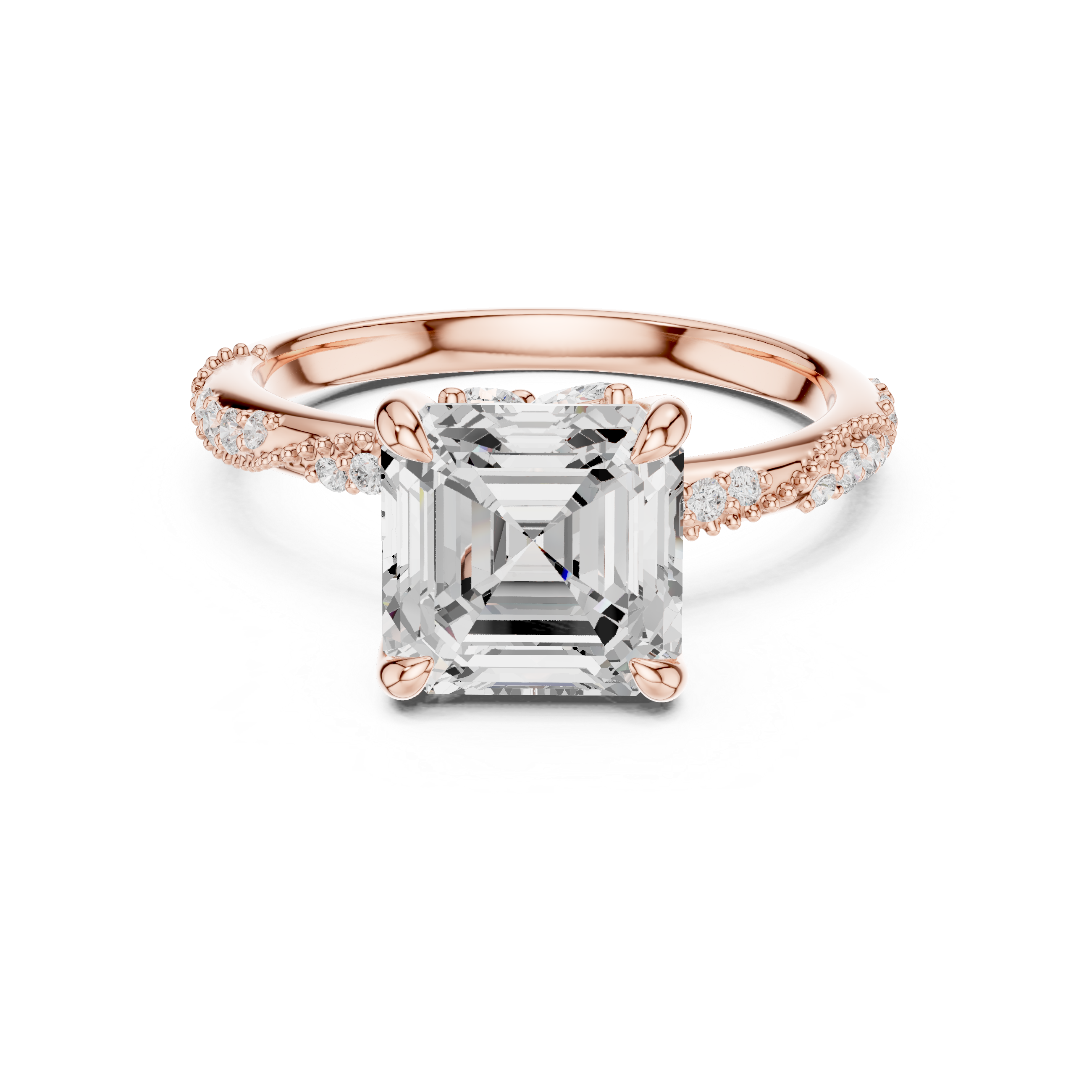 Princess Cut Solitaire Engagement Ring with Split Shank Pavé Diamond Band