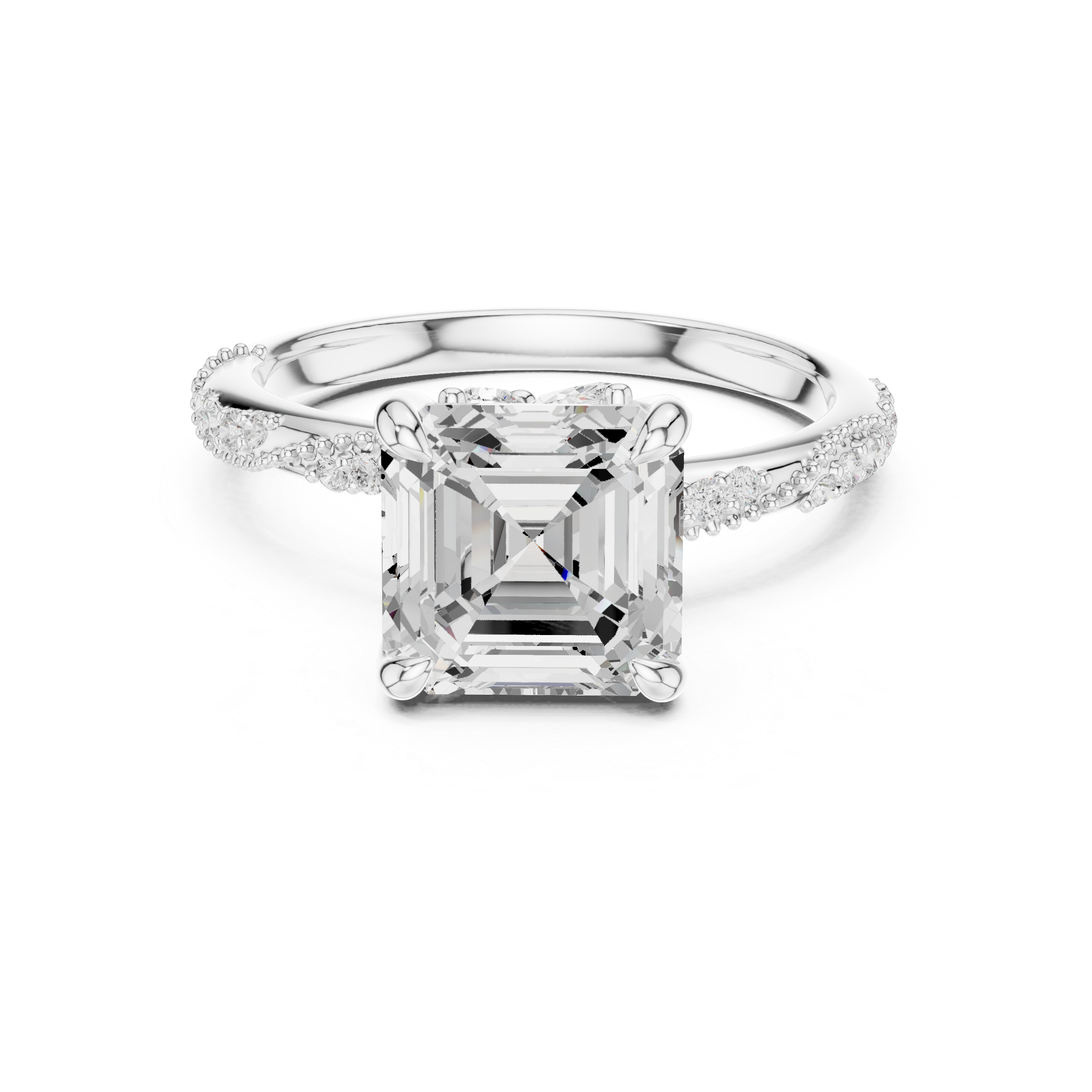 Princess Cut Solitaire Engagement Ring with Split Shank Pavé Diamond Band