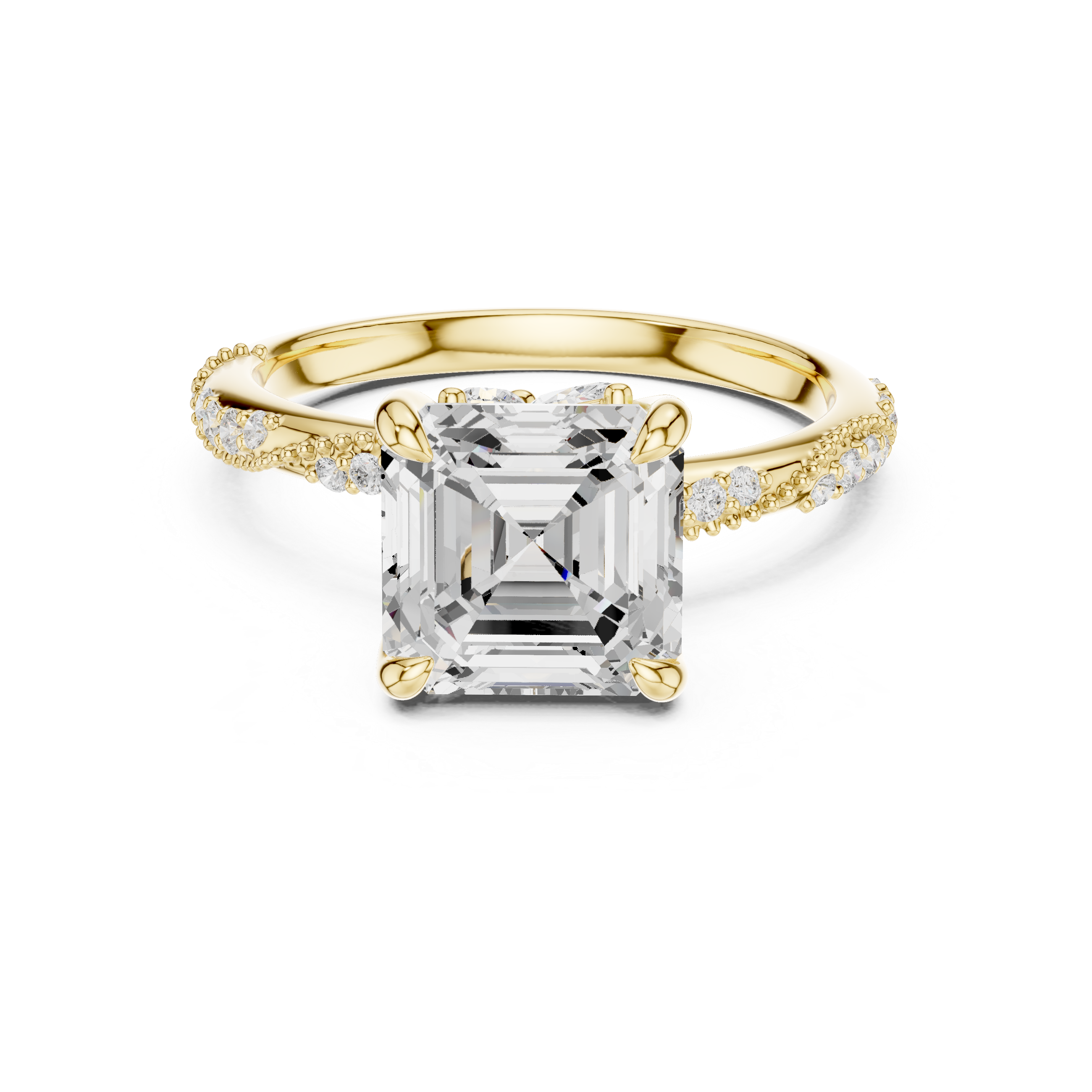 Princess Cut Solitaire Engagement Ring with Split Shank Pavé Diamond Band