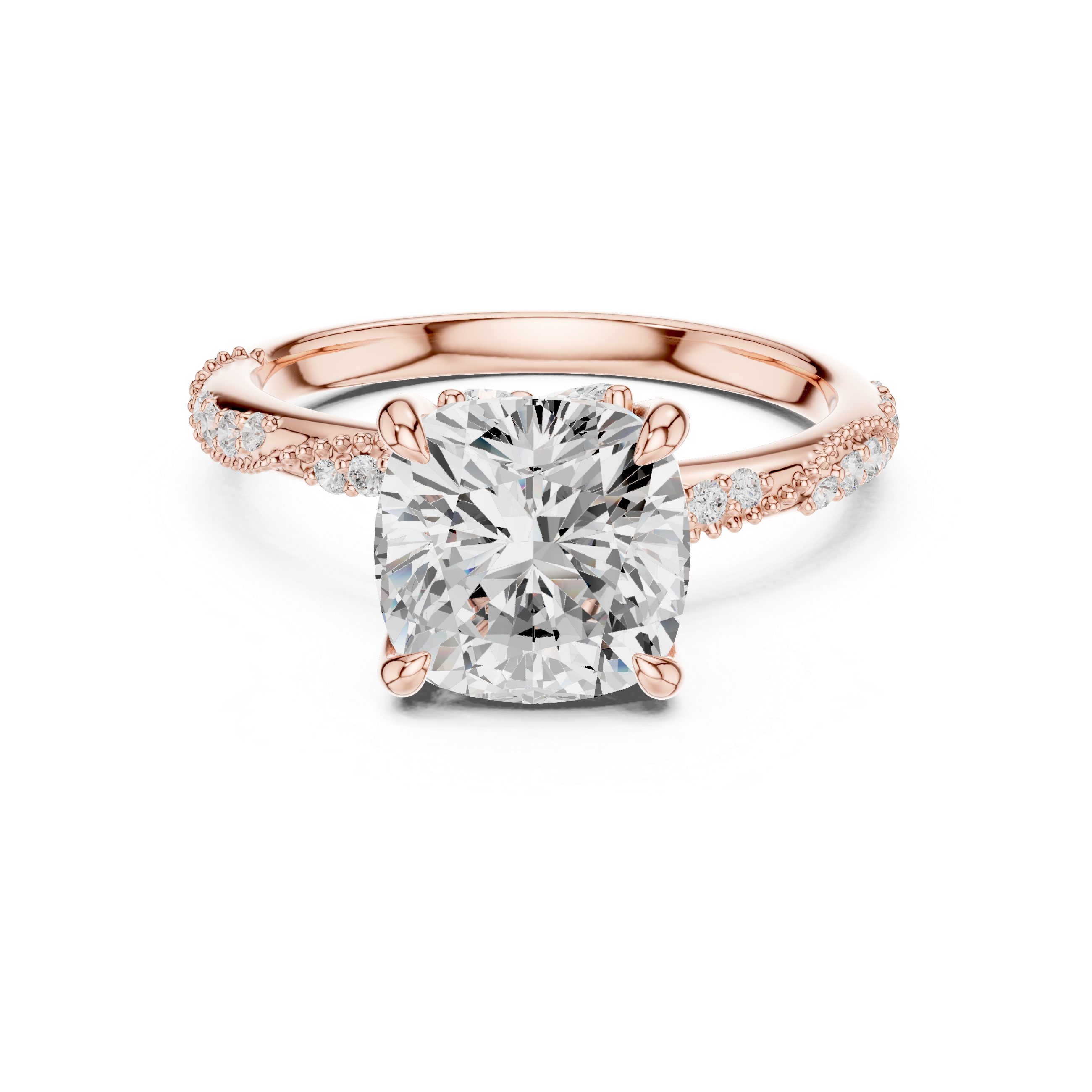 Cushion Cut Solitaire Engagement Ring with Twisted Pavé Band and Hidden Marquise Diamond Accents