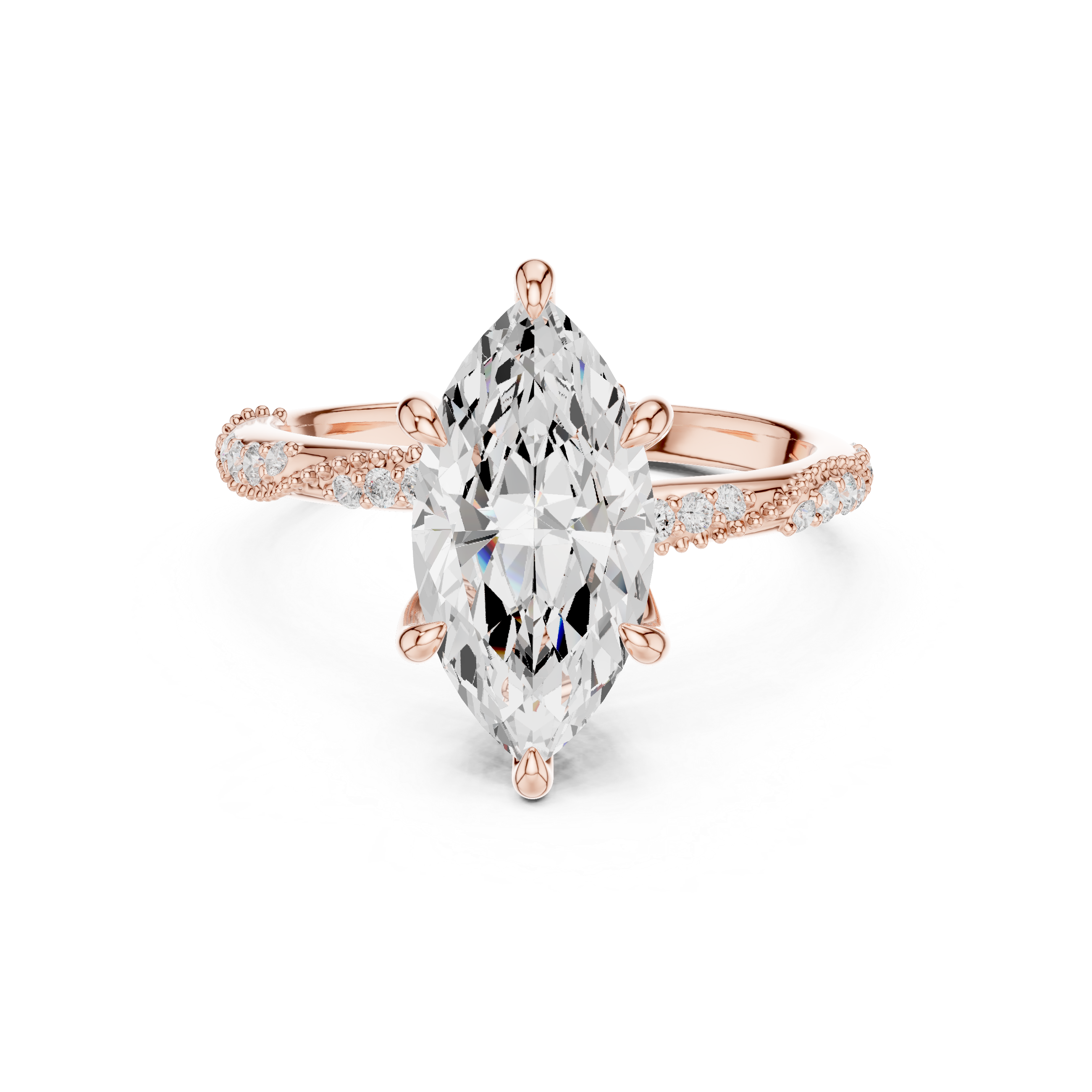 Marquise Solitaire Engagement Ring with Twisted Pavé Band and Hidden Marquise Diamond Gallery