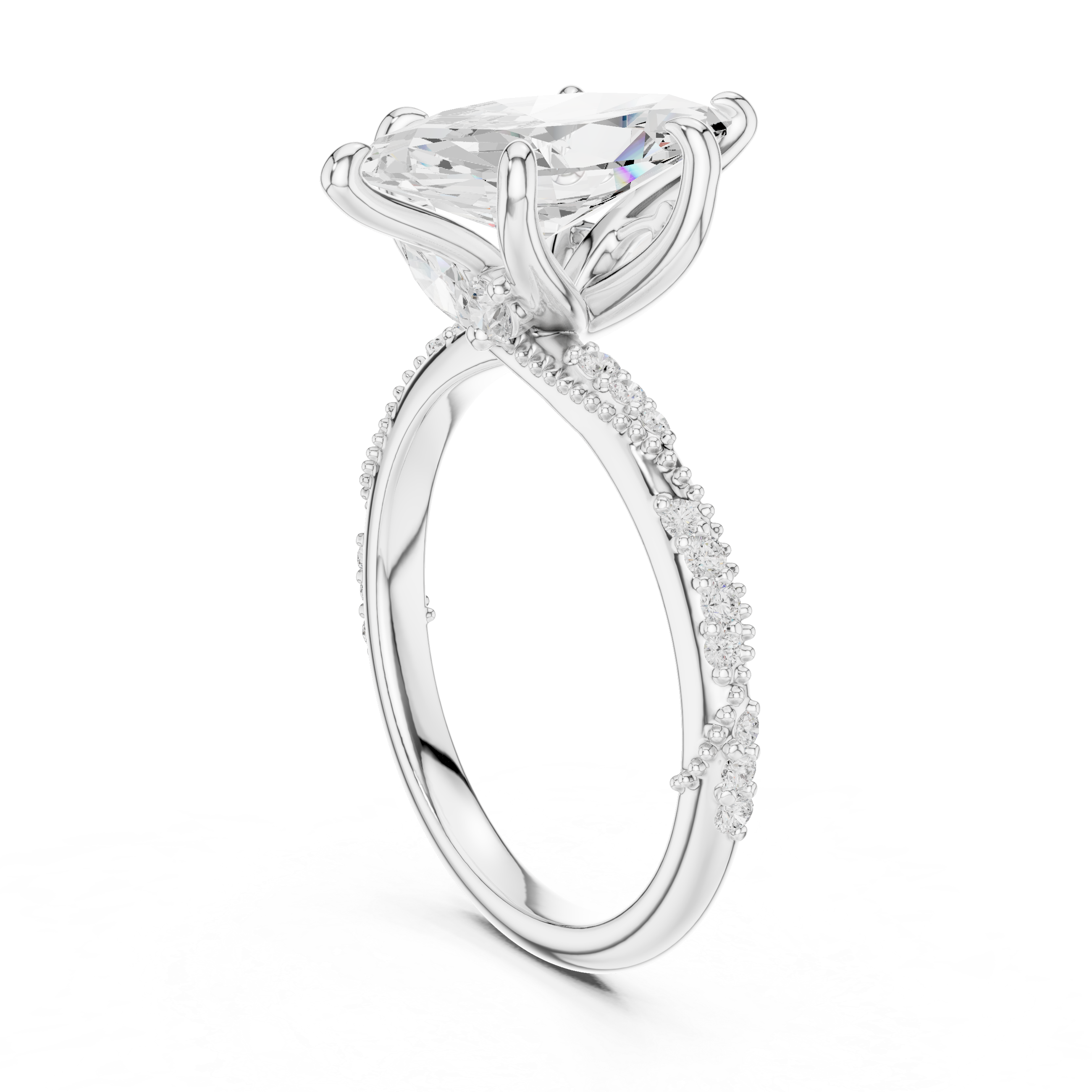 Marquise Solitaire Engagement Ring with Twisted Pavé Band and Hidden Marquise Diamond Gallery