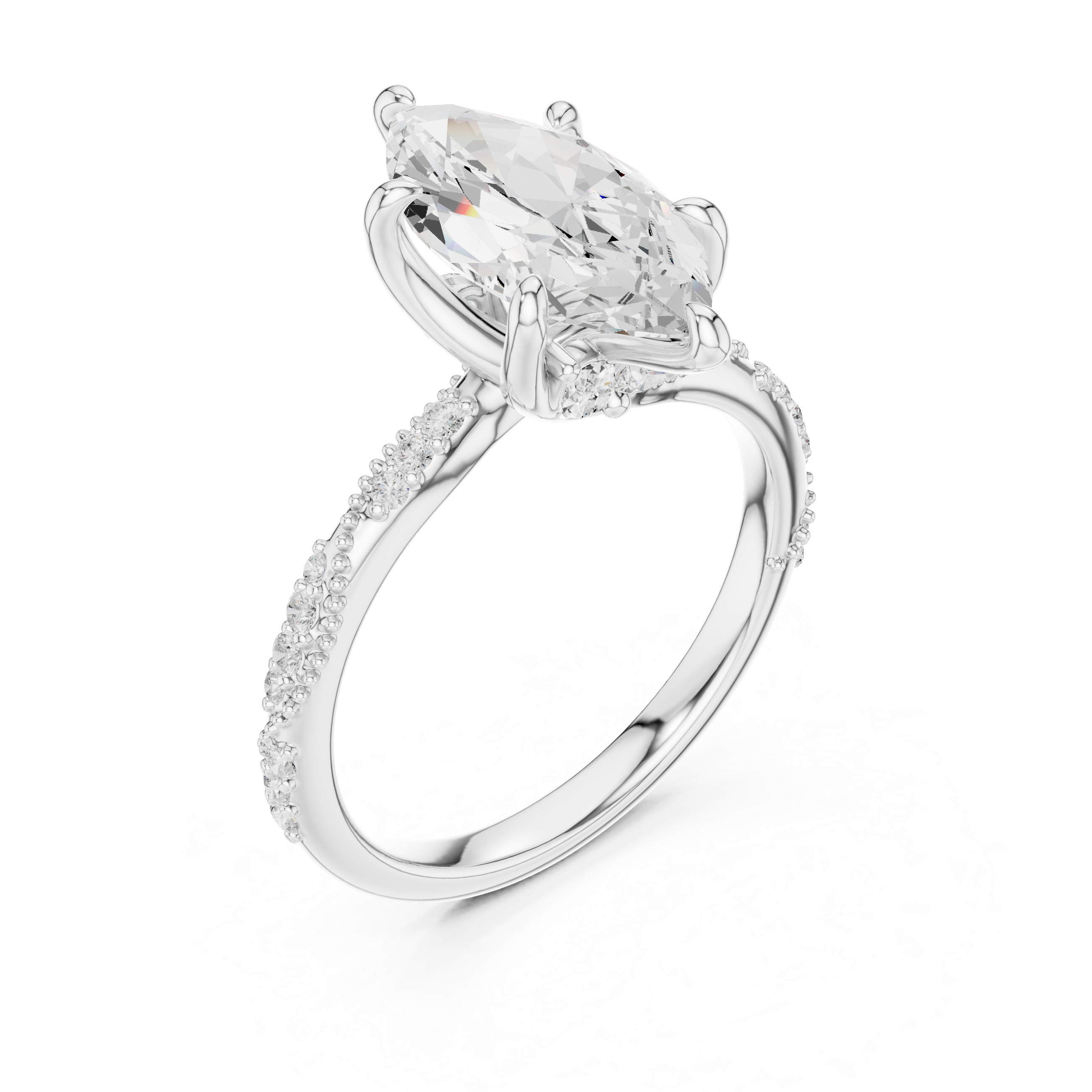 Marquise Solitaire Engagement Ring with Twisted Pavé Band and Hidden Marquise Diamond Gallery
