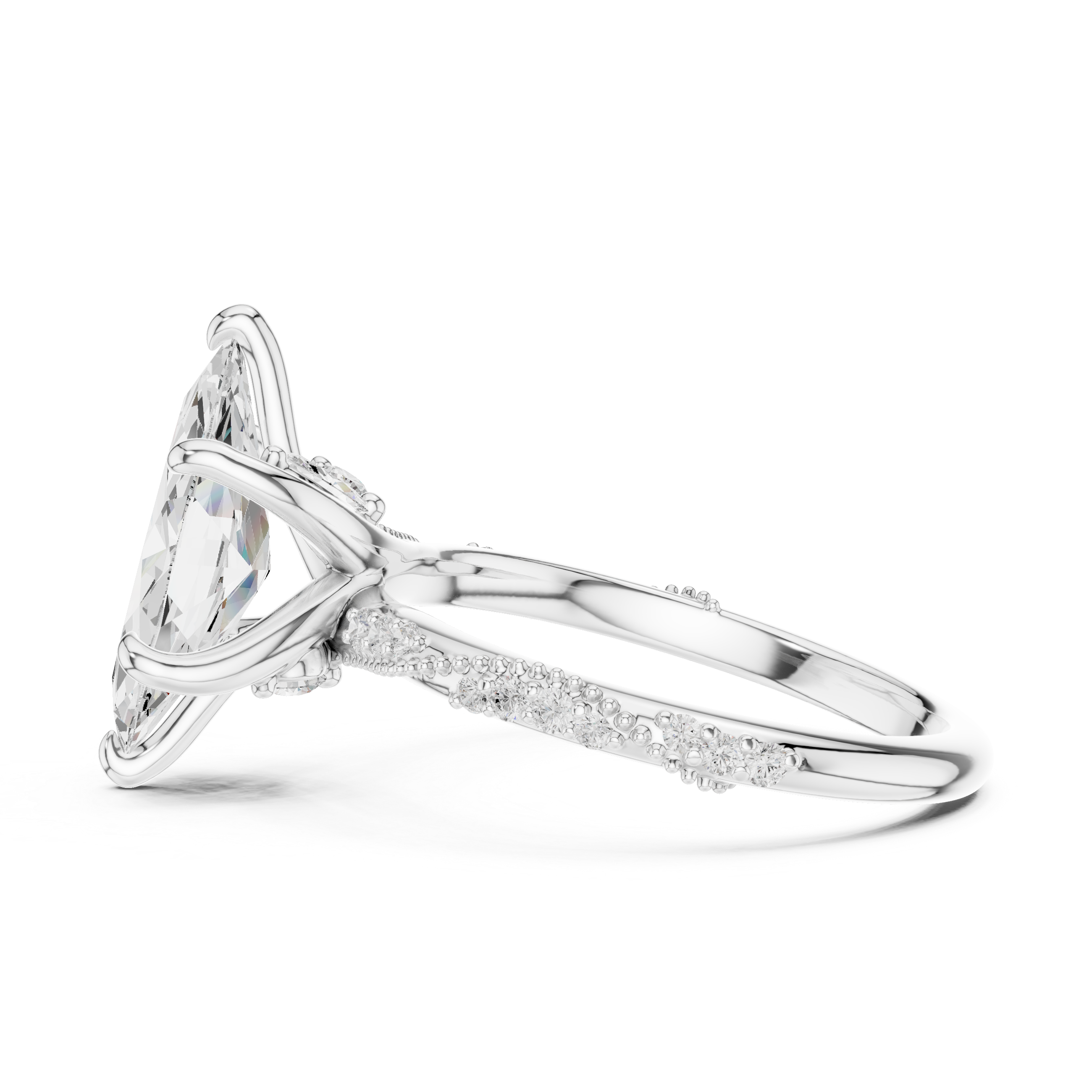 Marquise Solitaire Engagement Ring with Twisted Pavé Band and Hidden Marquise Diamond Gallery