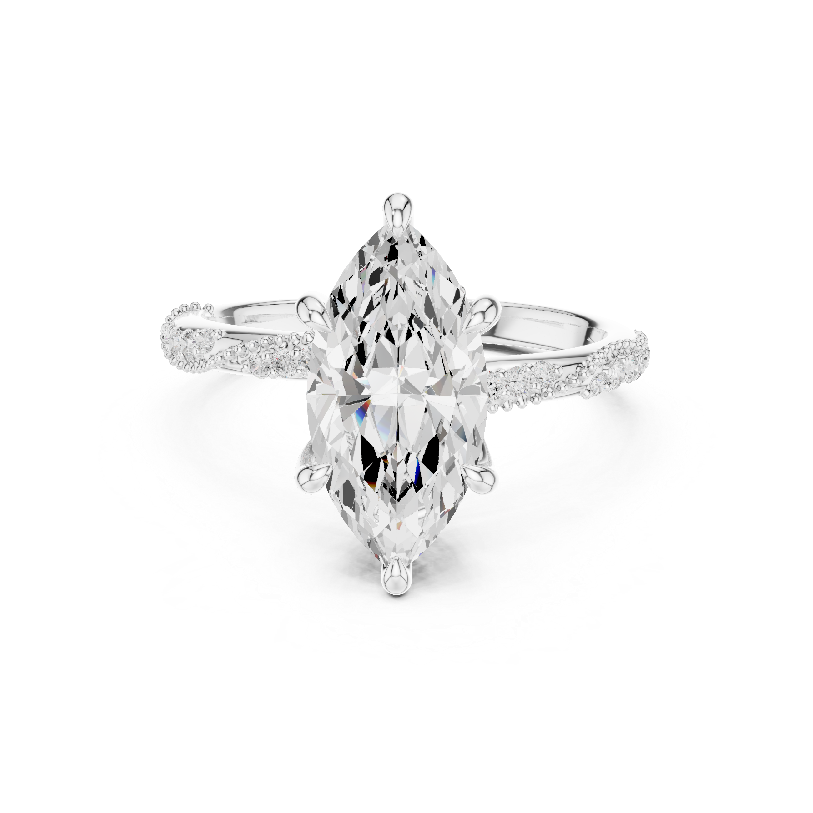 Marquise Solitaire Engagement Ring with Twisted Pavé Band and Hidden Marquise Diamond Gallery