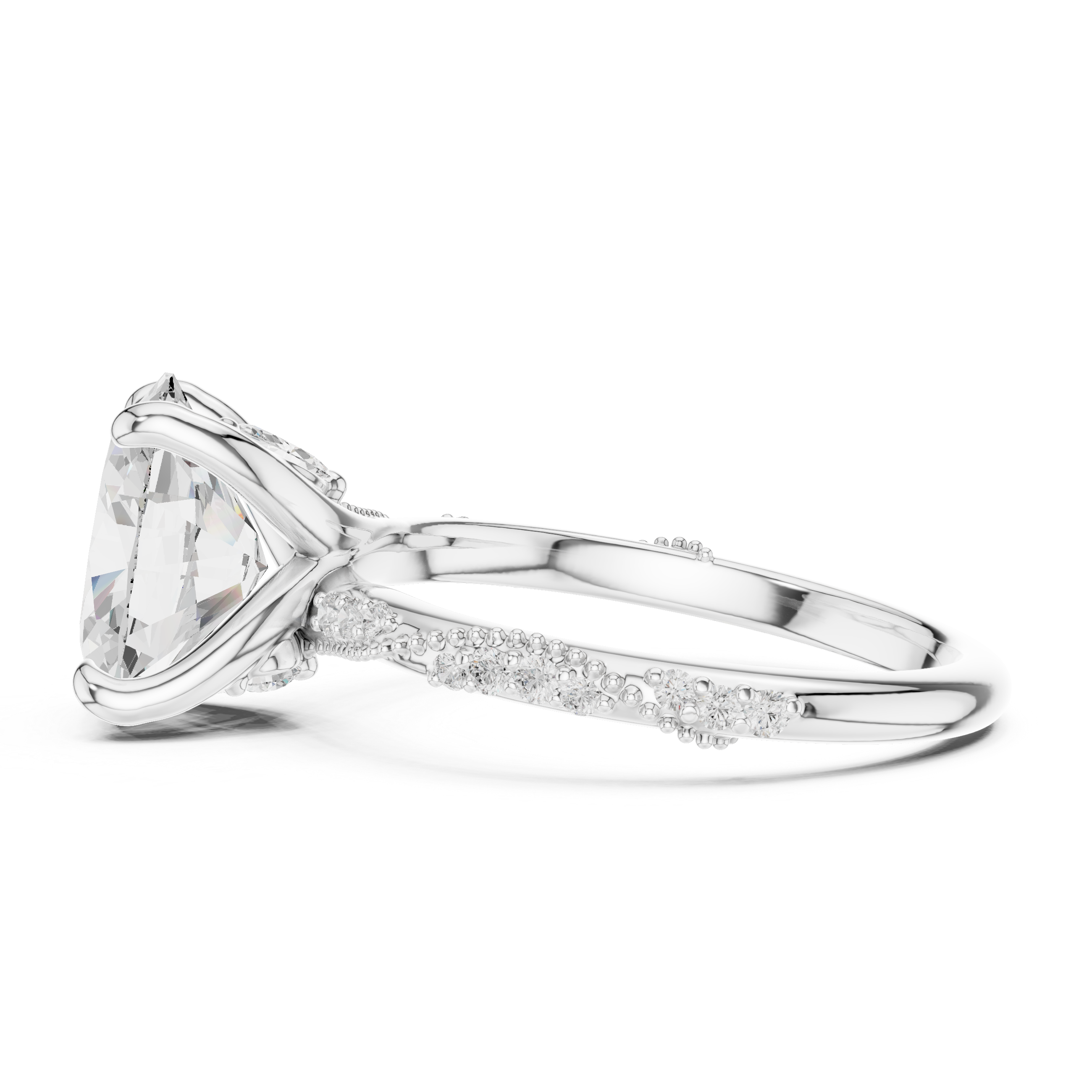 Oval Solitaire Engagement Ring with Twisted Pavé Band and Hidden Marquise Diamond Accents