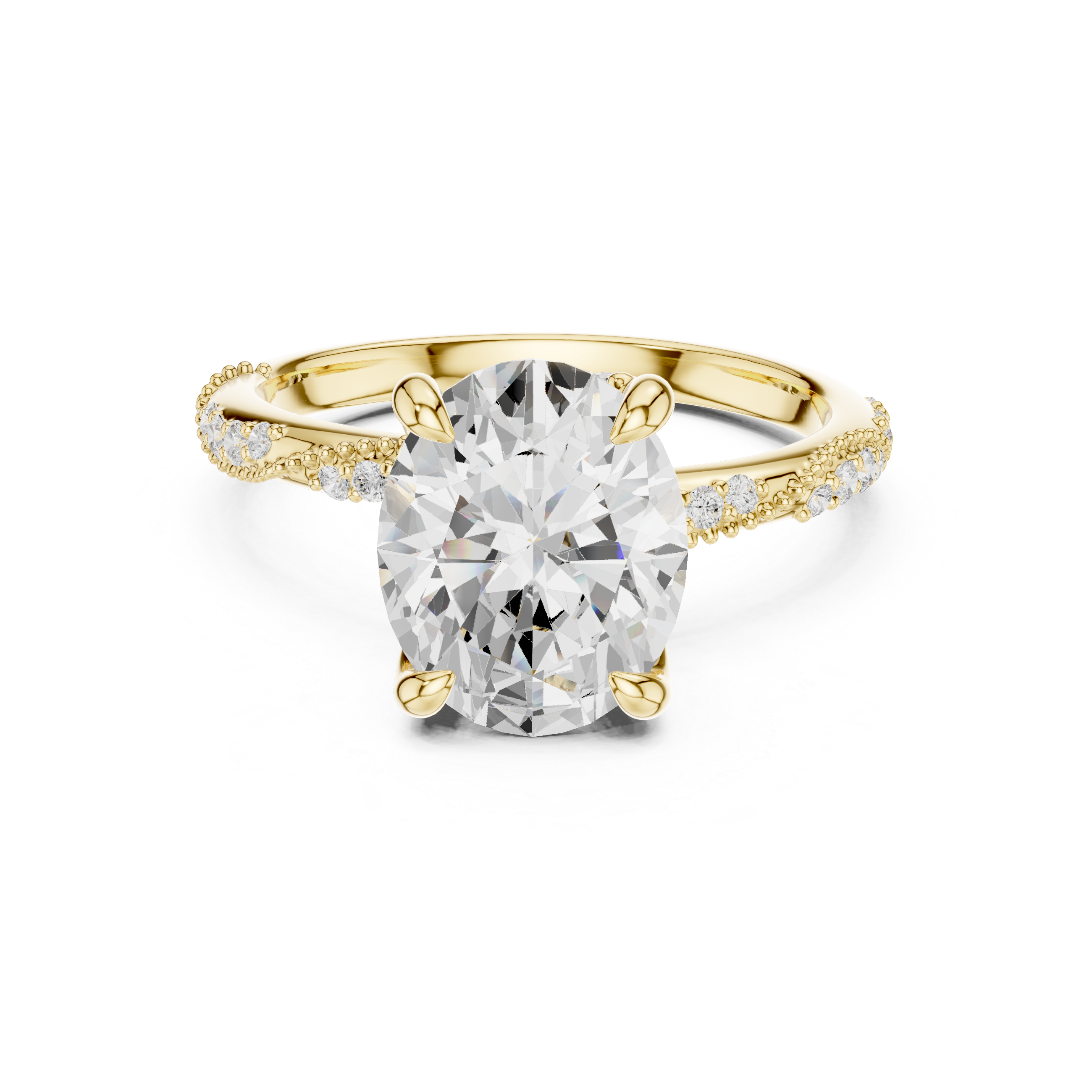 Oval Solitaire Engagement Ring with Twisted Pavé Band and Hidden Marquise Diamond Accents