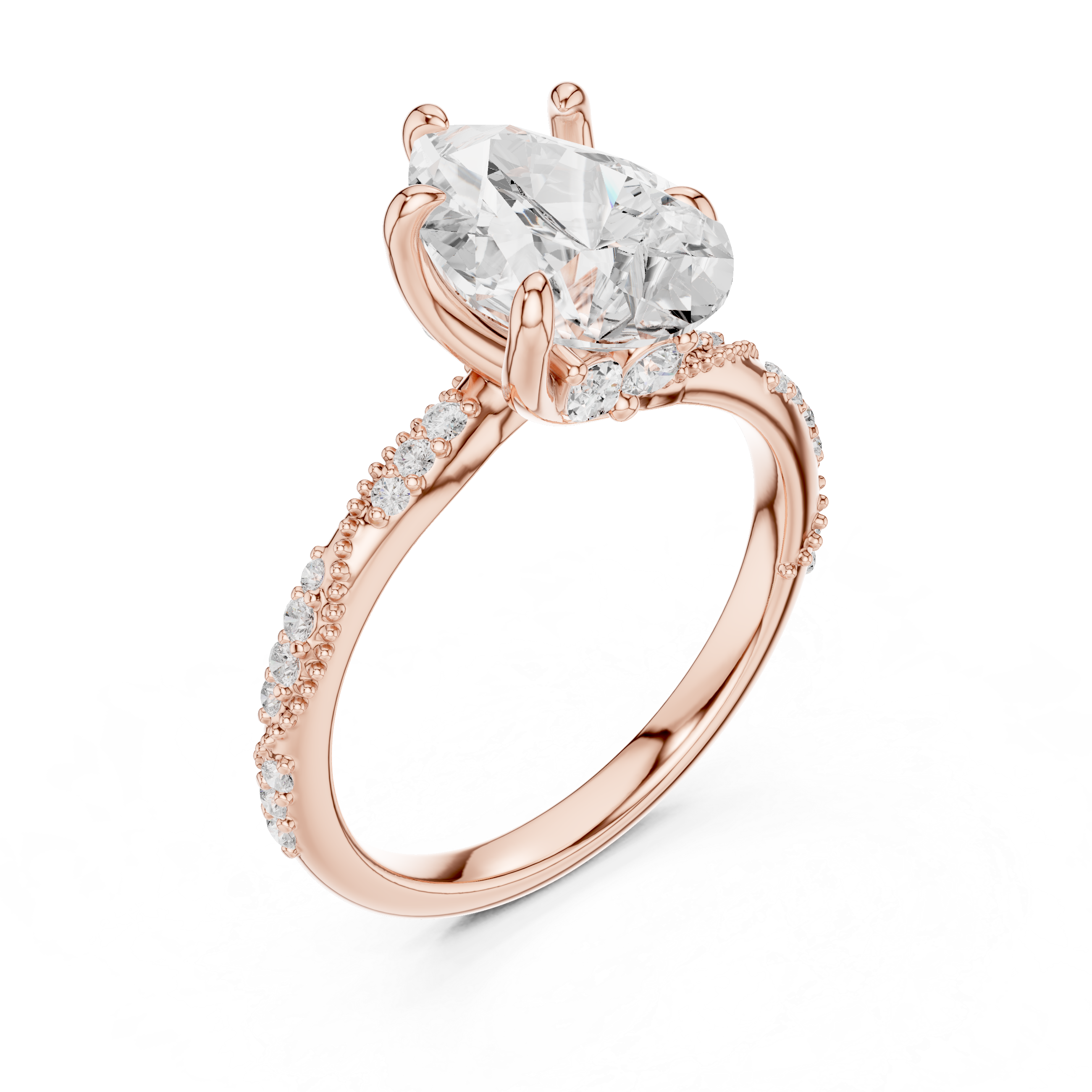 Pear Solitaire Engagement Ring with Twisted Pavé Band and Hidden Marquise Diamond Accents