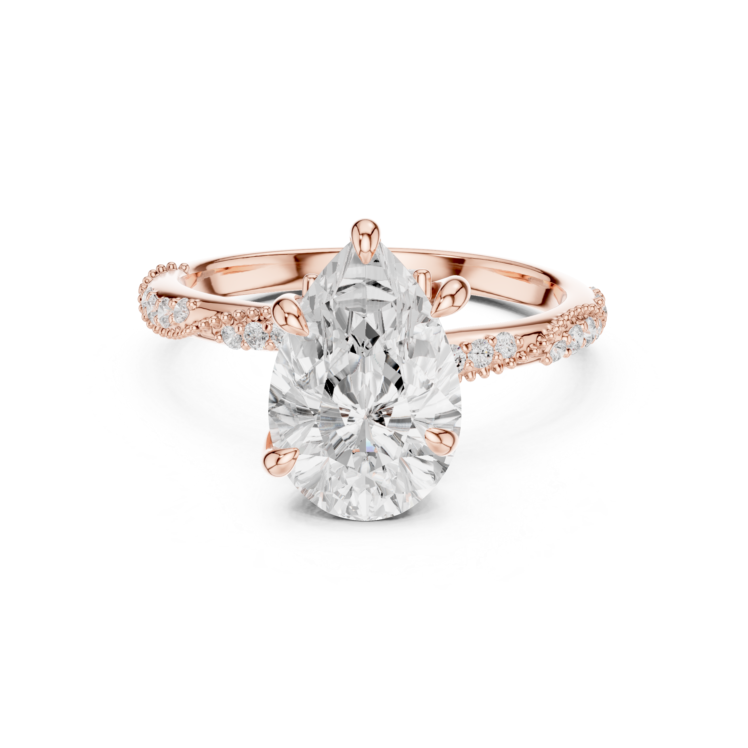 Pear Solitaire Engagement Ring with Twisted Pavé Band and Hidden Marquise Diamond Accents