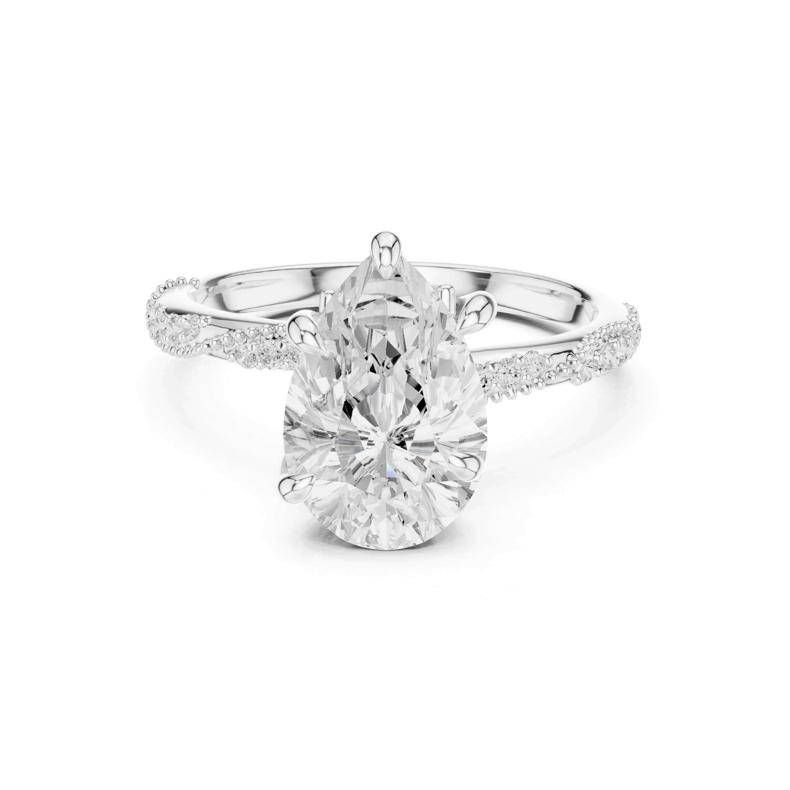 Pear Solitaire Engagement Ring with Twisted Pavé Band and Hidden Marquise Diamond Accents