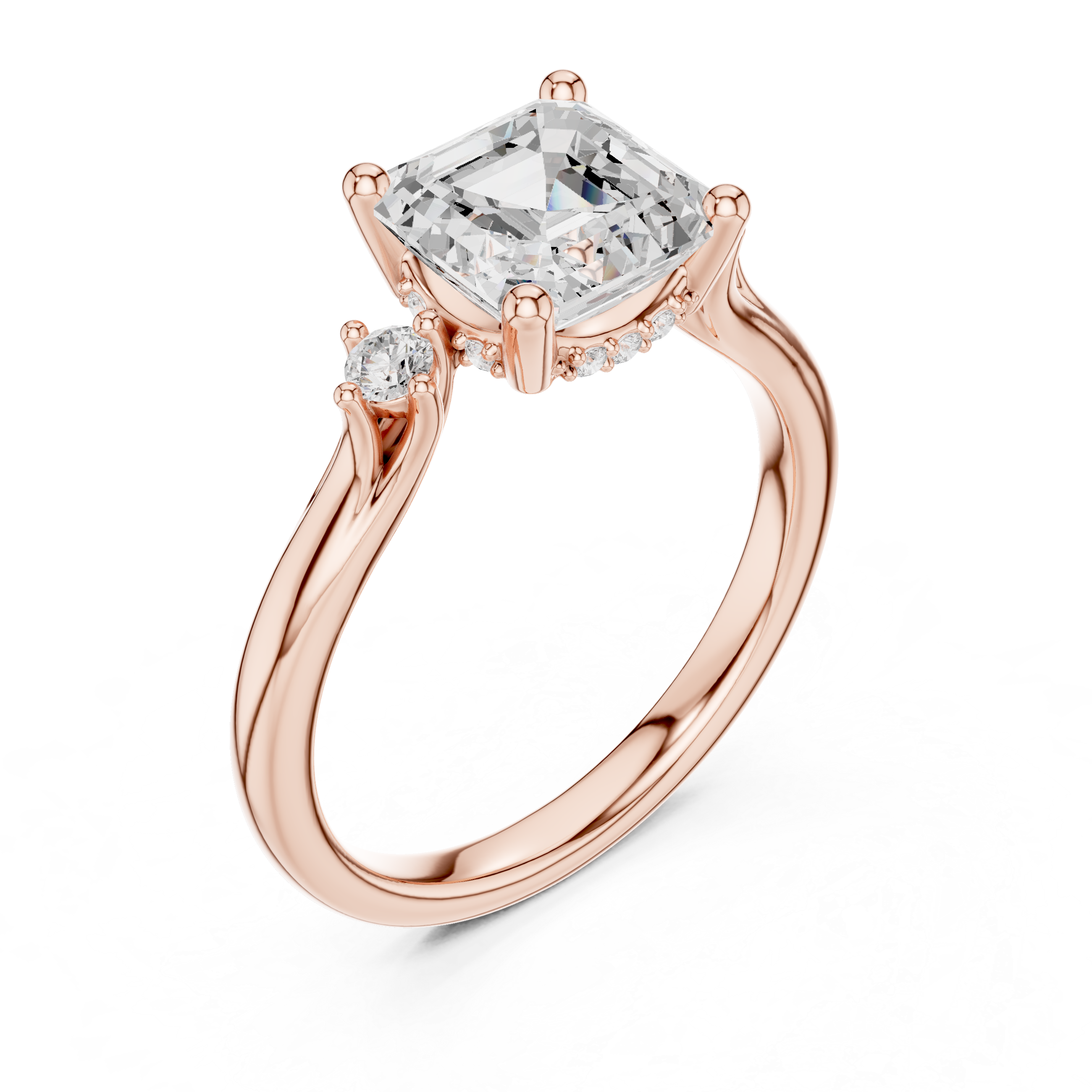 Emerald Cut Three-Stone Engagement Ring with Hidden Diamond Gallery