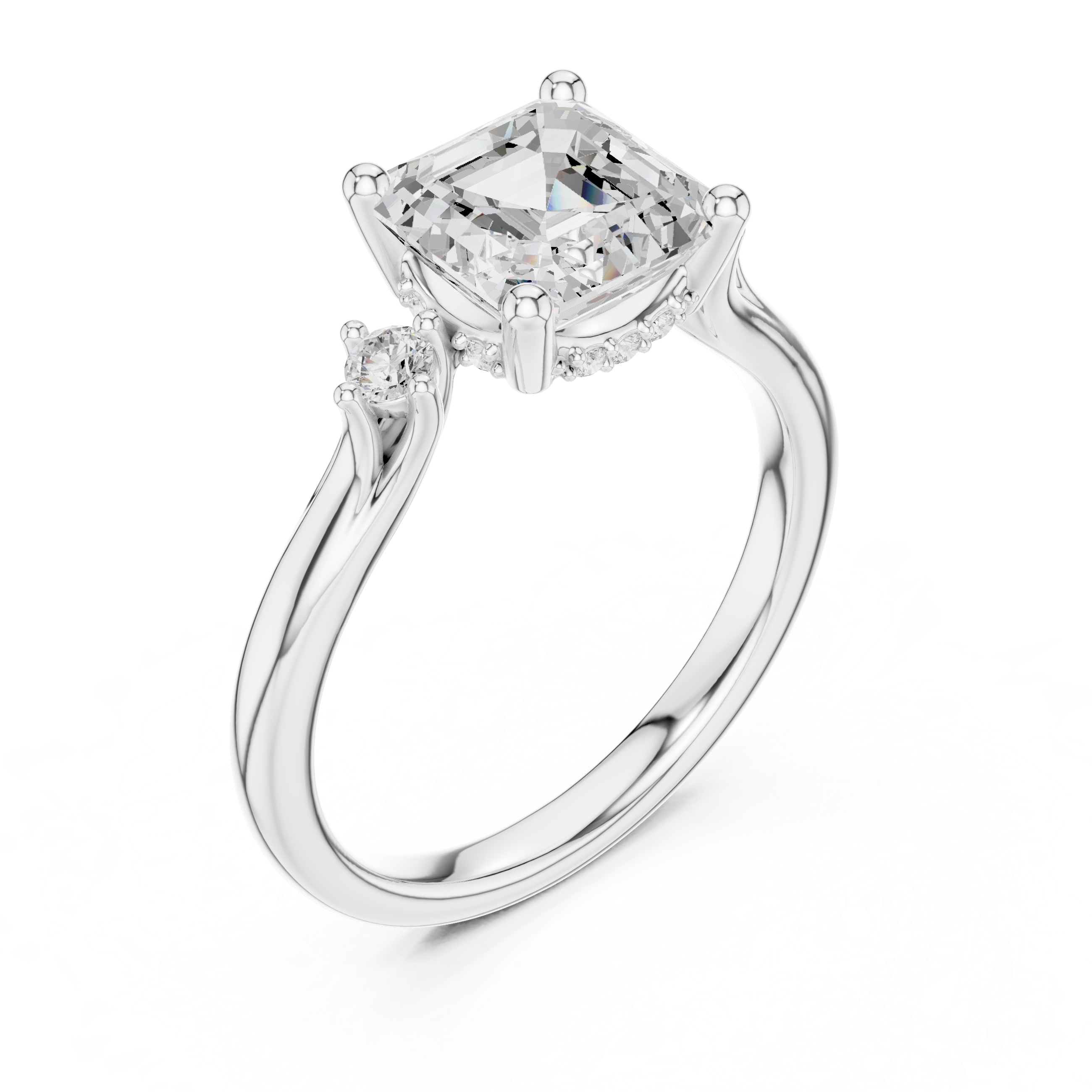 Emerald Cut Three-Stone Engagement Ring with Hidden Diamond Gallery