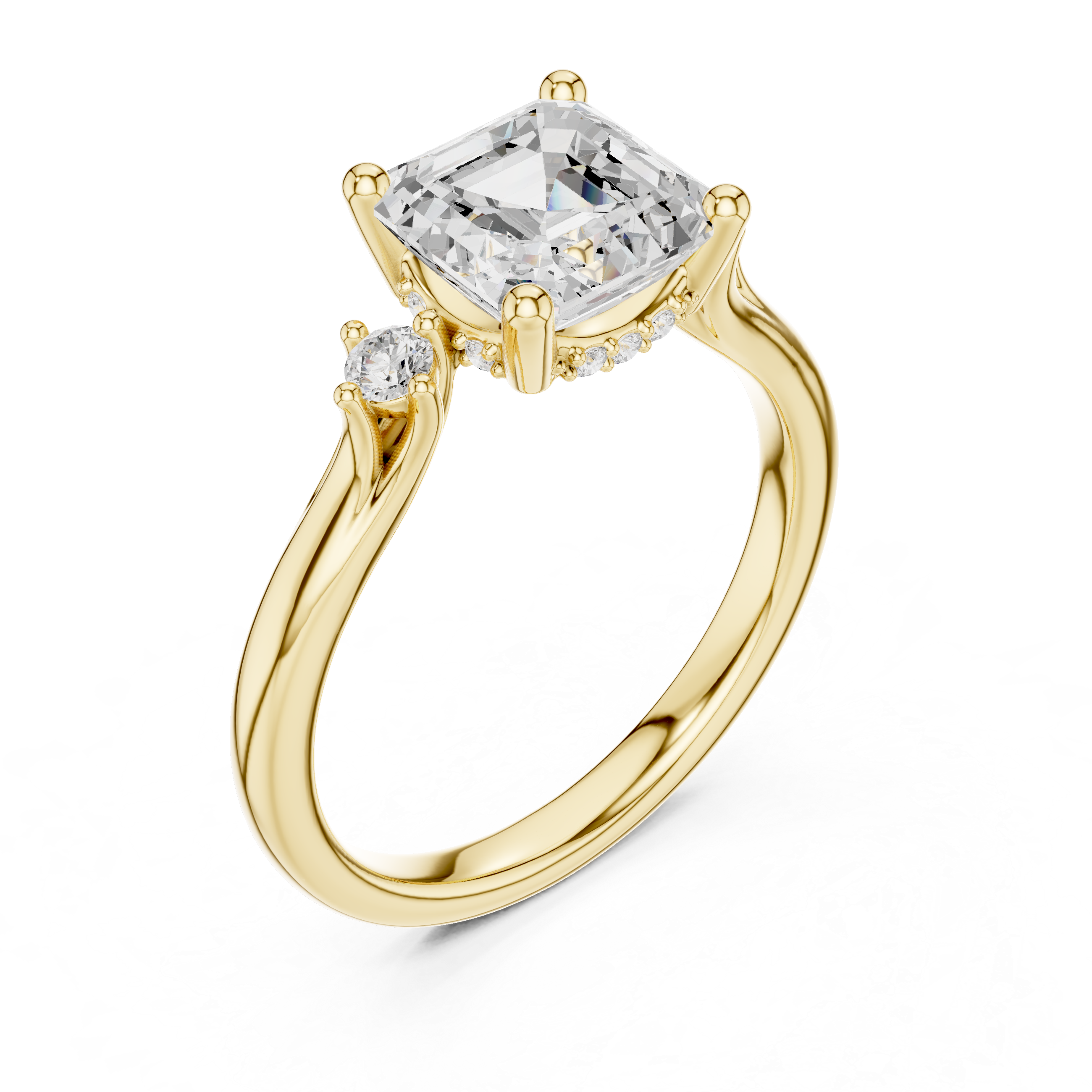 Emerald Cut Three-Stone Engagement Ring with Hidden Diamond Gallery