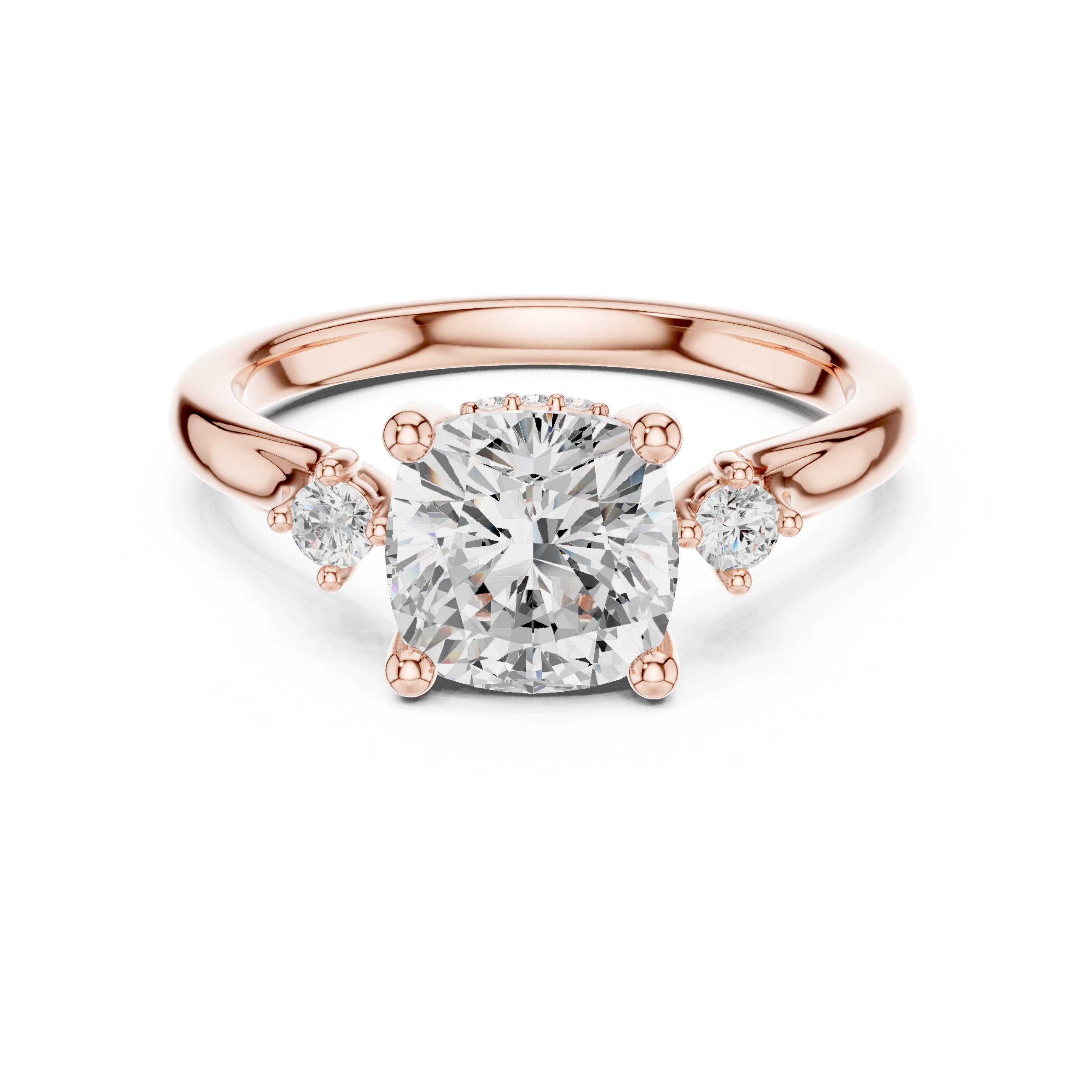 Cushion Cut Three-Stone Engagement Ring with Hidden Accent Diamonds