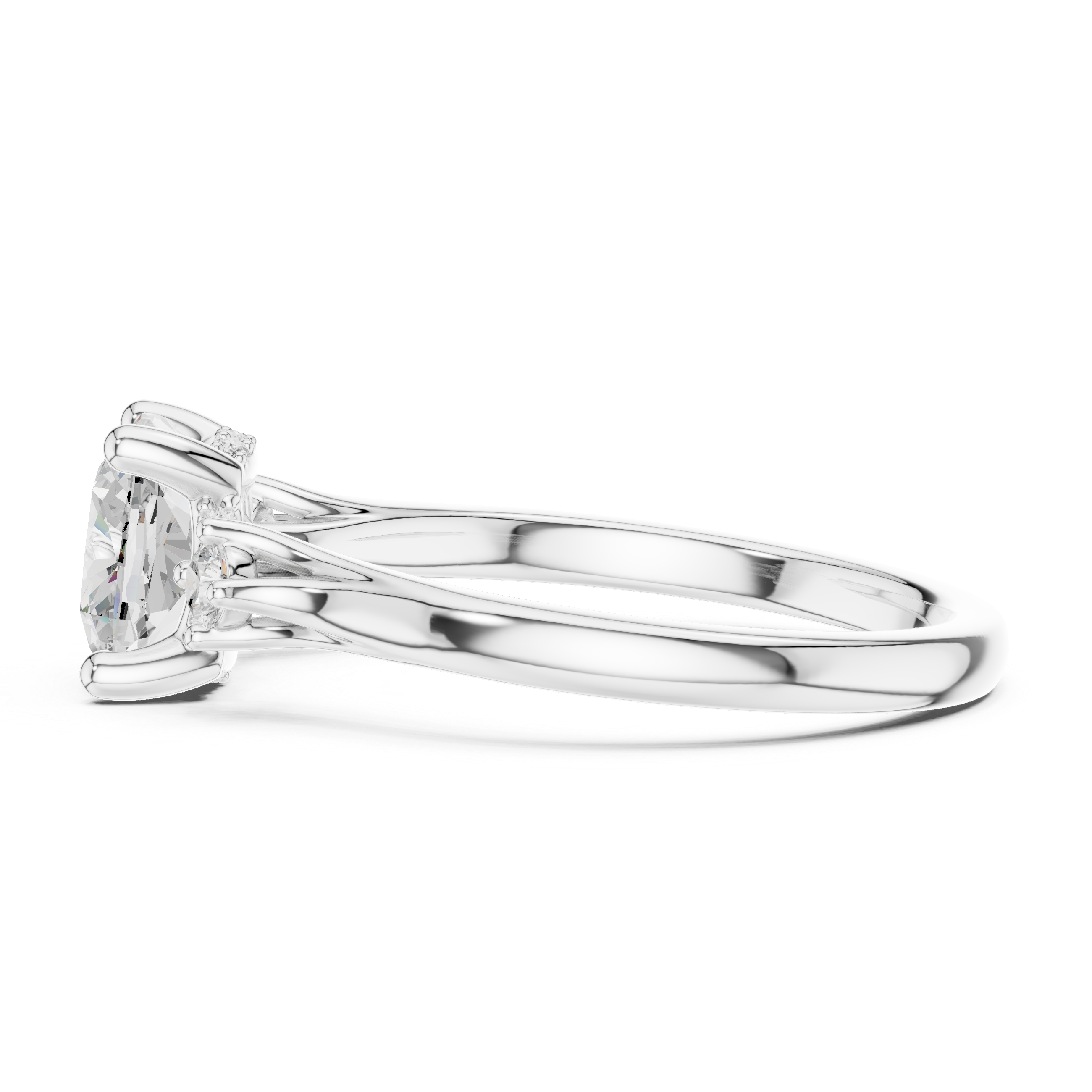 Cushion Cut Three-Stone Engagement Ring with Hidden Accent Diamonds