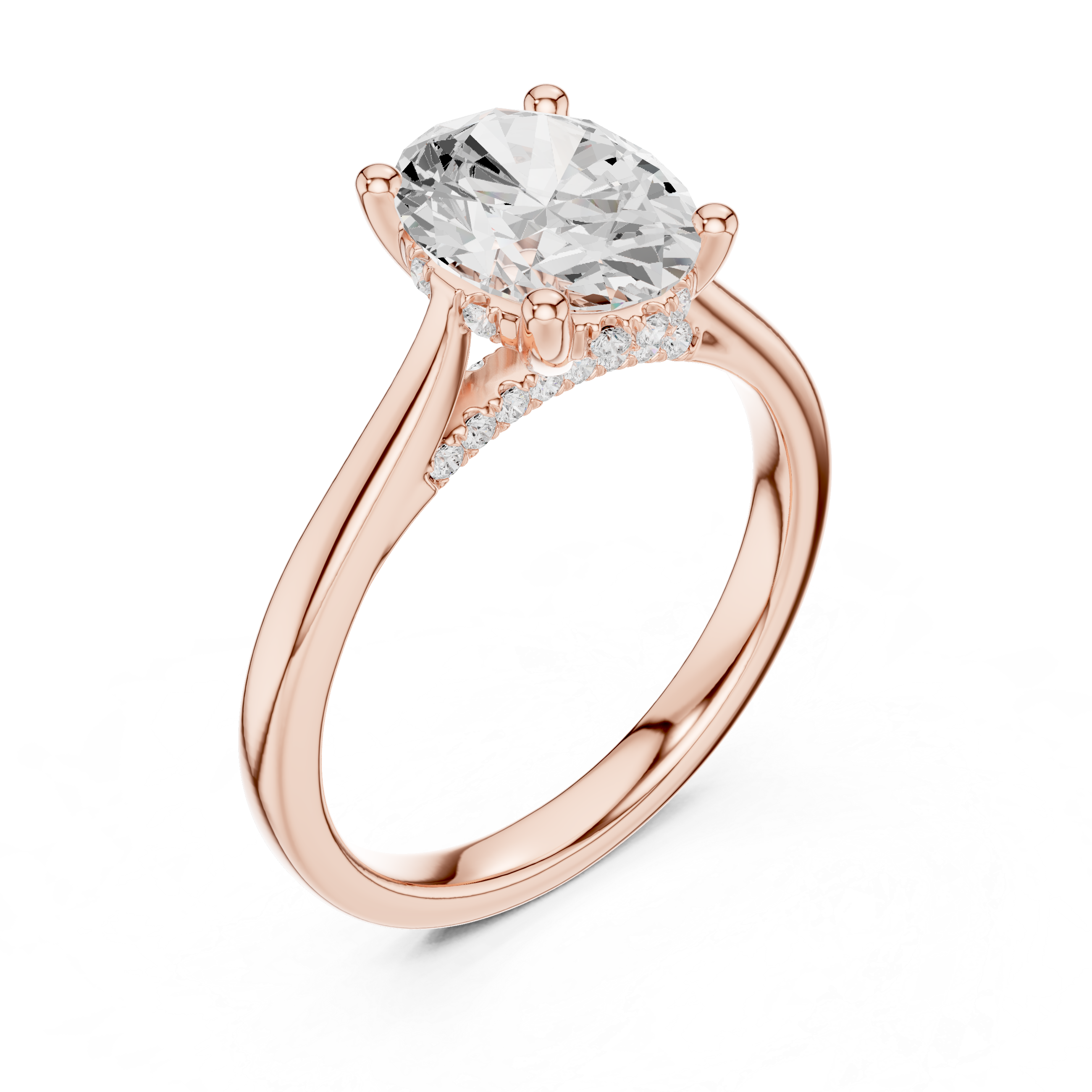 Oval Cut Solitaire Engagement Ring with Hidden Halo and Cathedral Setting
