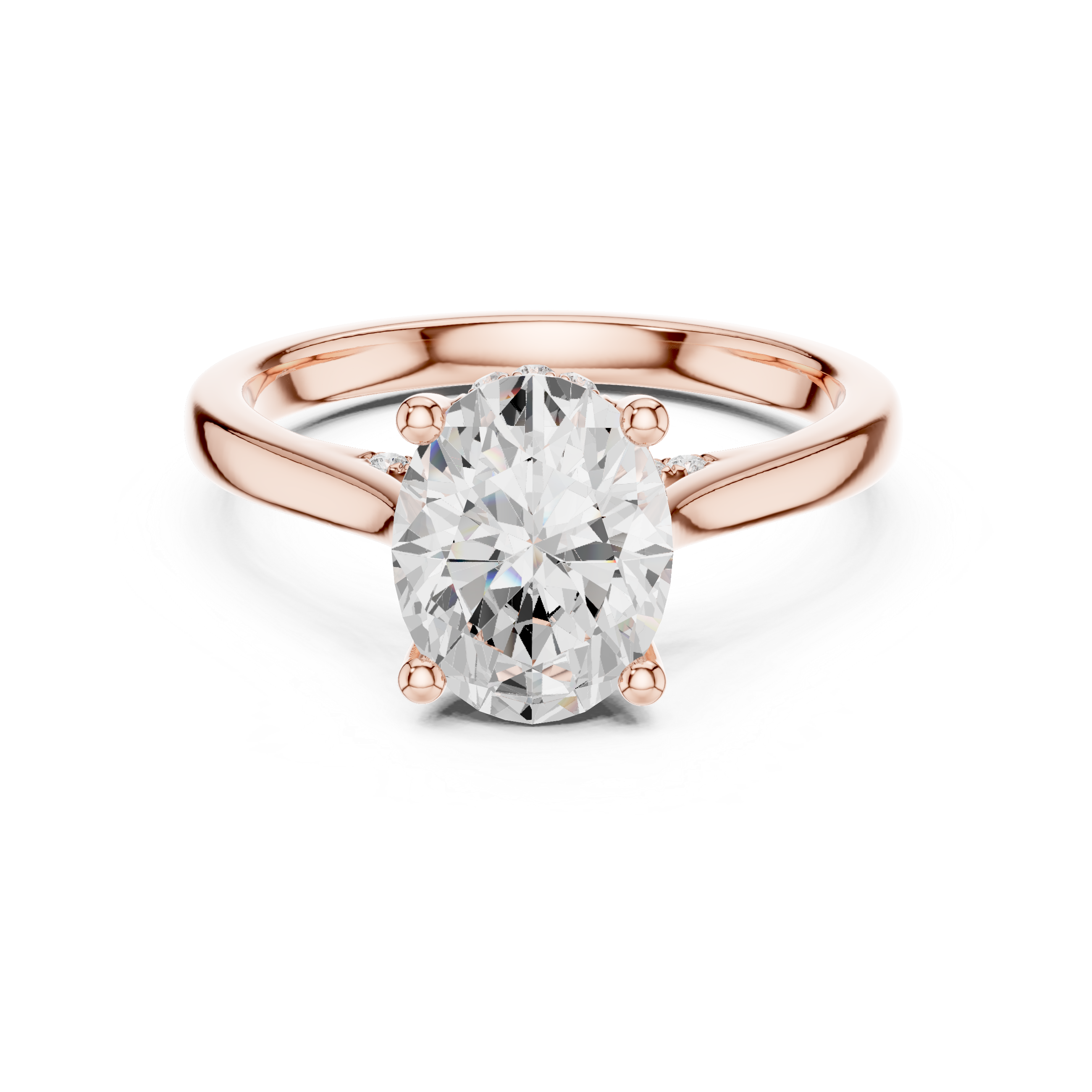 Oval Cut Solitaire Engagement Ring with Hidden Halo and Cathedral Setting