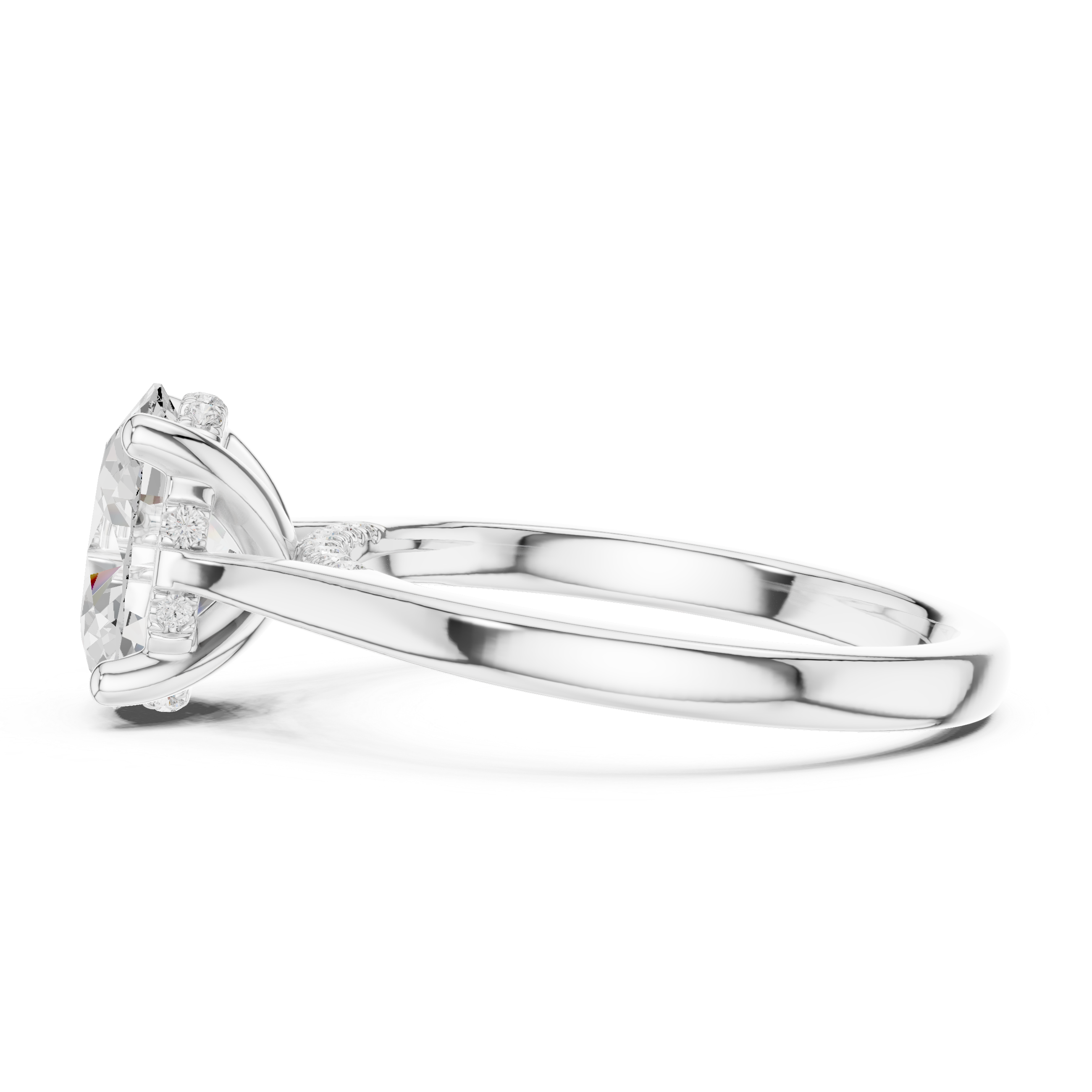 Oval Cut Solitaire Engagement Ring with Hidden Halo and Cathedral Setting