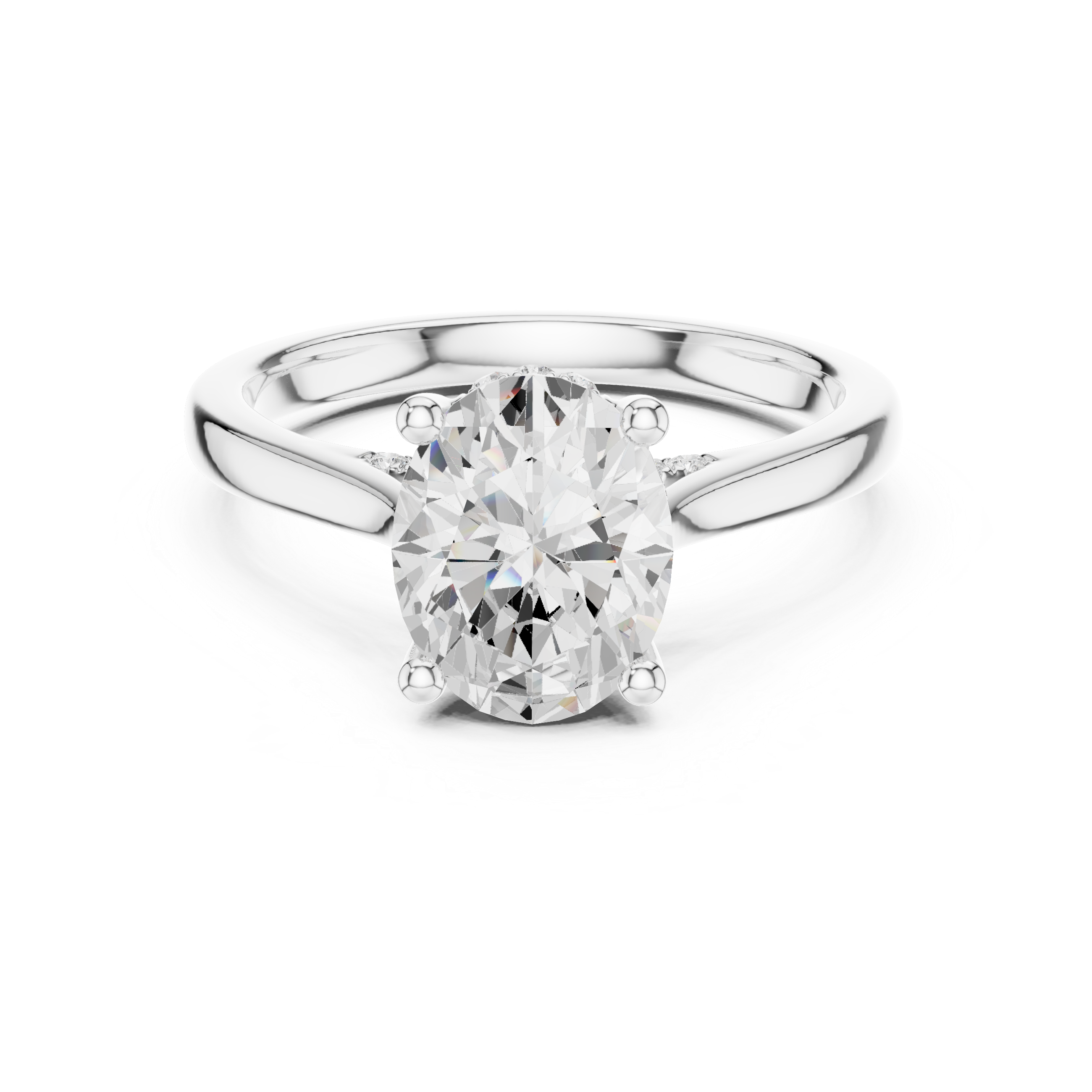 Oval Cut Solitaire Engagement Ring with Hidden Halo and Cathedral Setting
