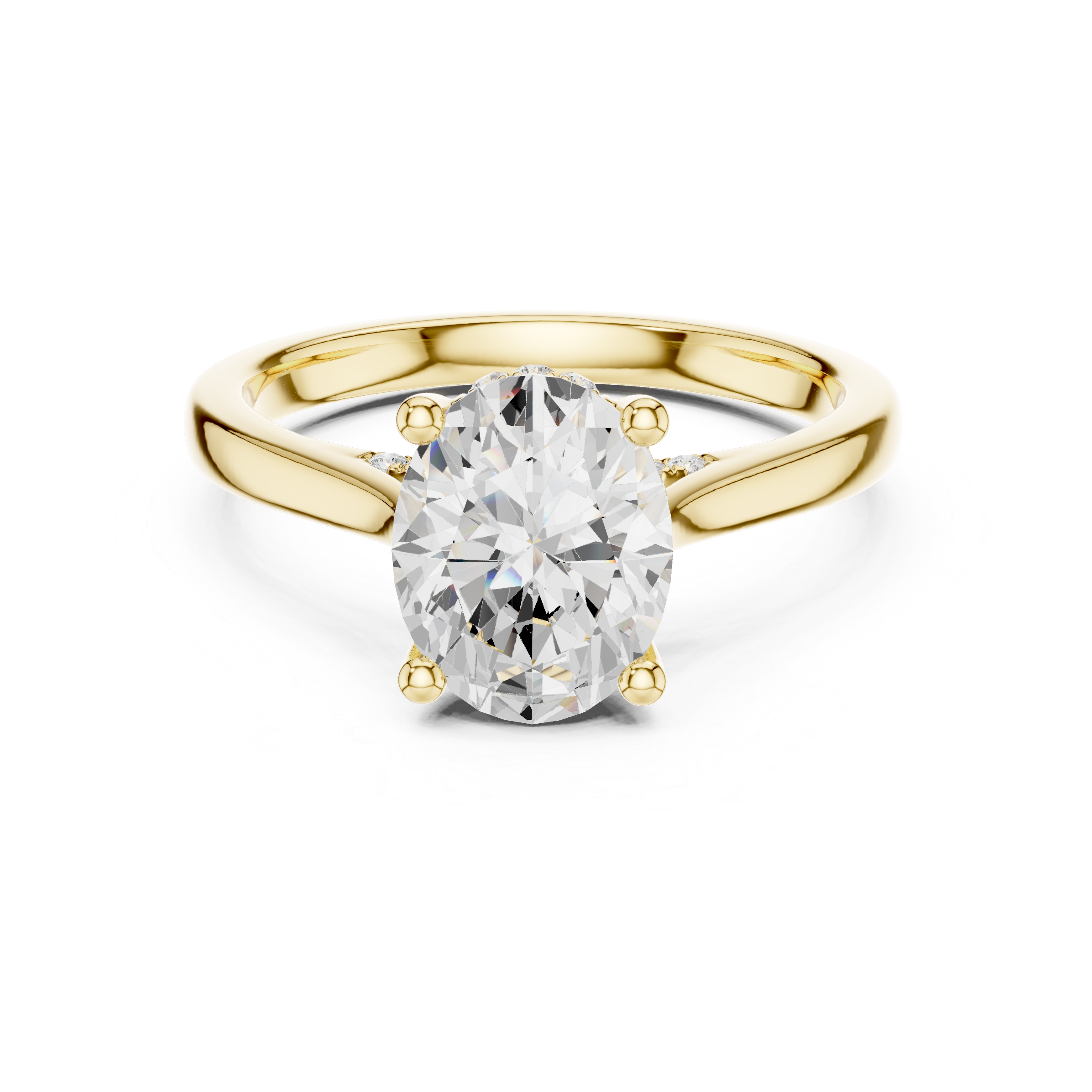 Oval Cut Solitaire Engagement Ring with Hidden Halo and Cathedral Setting