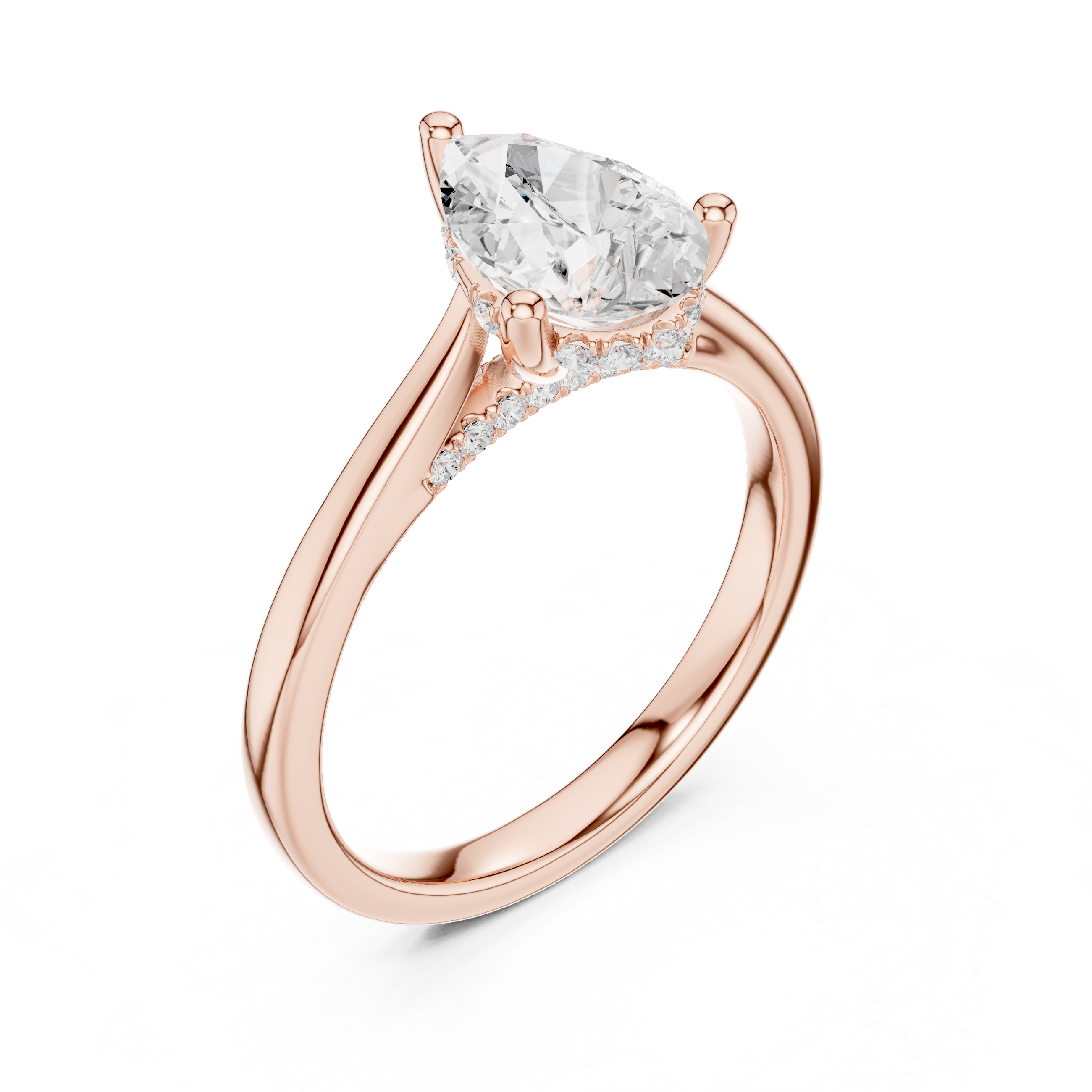 Pear Cut Solitaire Engagement Ring with Hidden Halo Accent Diamonds
