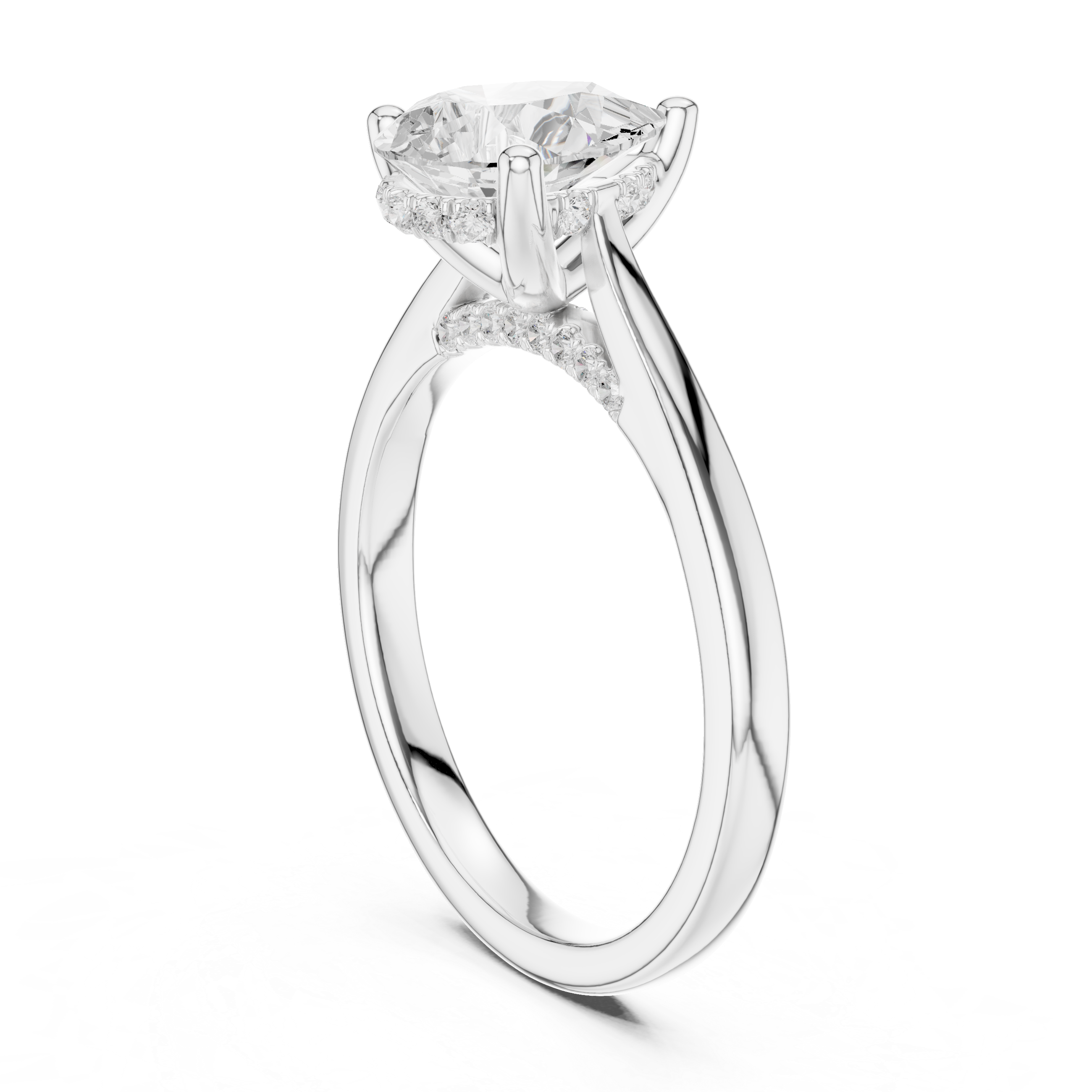 Pear Cut Solitaire Engagement Ring with Hidden Halo Accent Diamonds