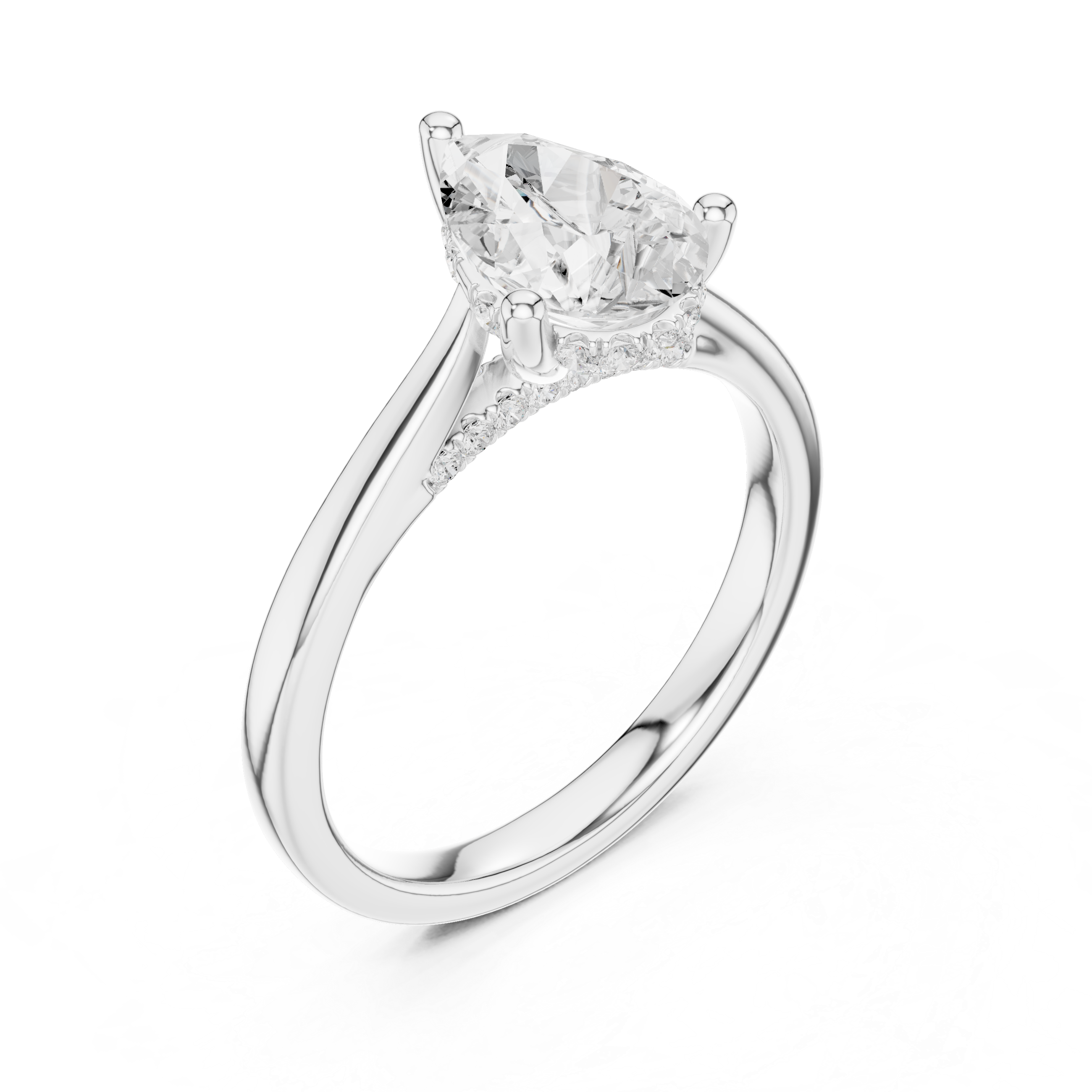 Pear Cut Solitaire Engagement Ring with Hidden Halo Accent Diamonds
