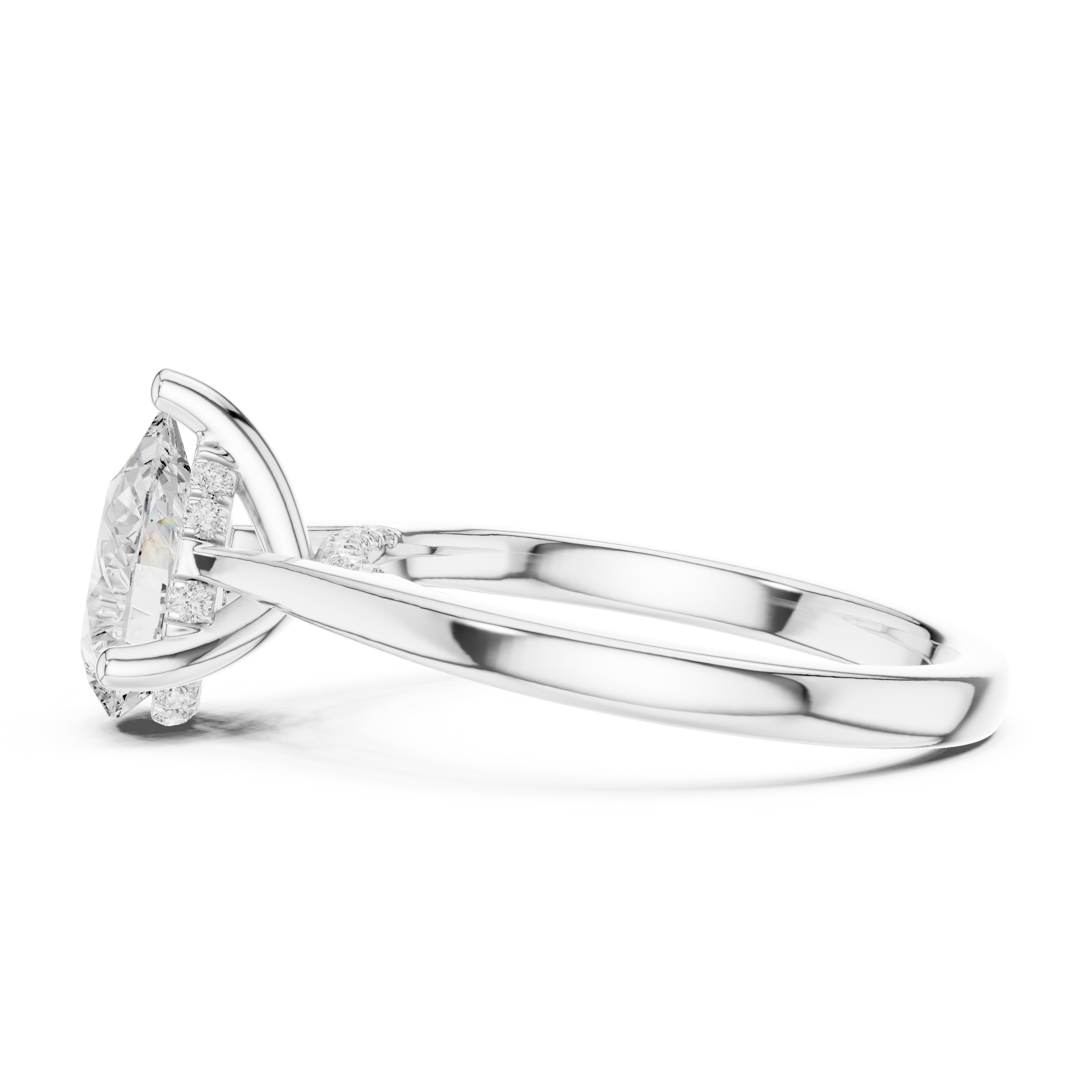 Pear Cut Solitaire Engagement Ring with Hidden Halo Accent Diamonds