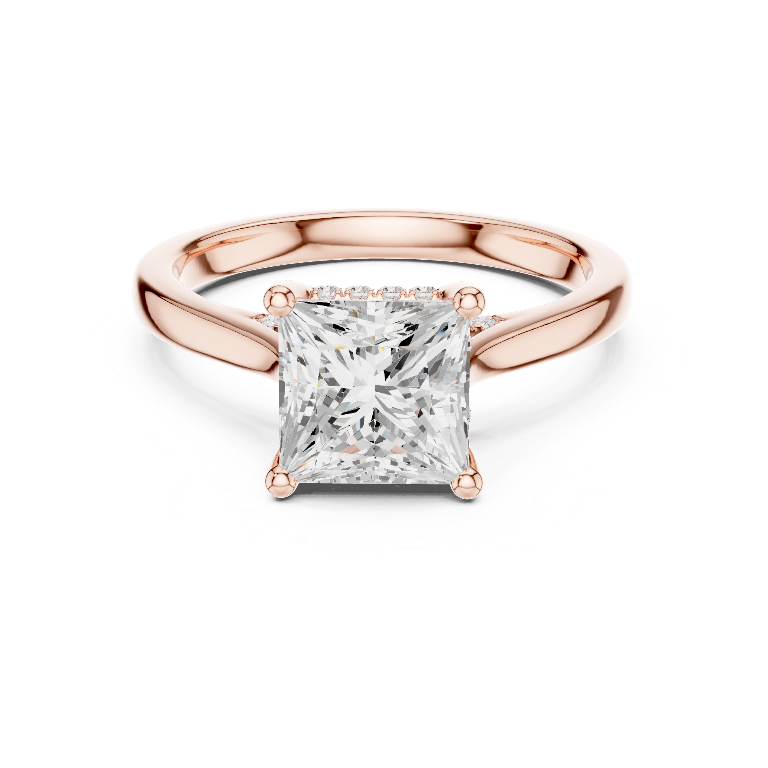 Princess Cut Solitaire Engagement Ring with Hidden Halo Diamond Accent