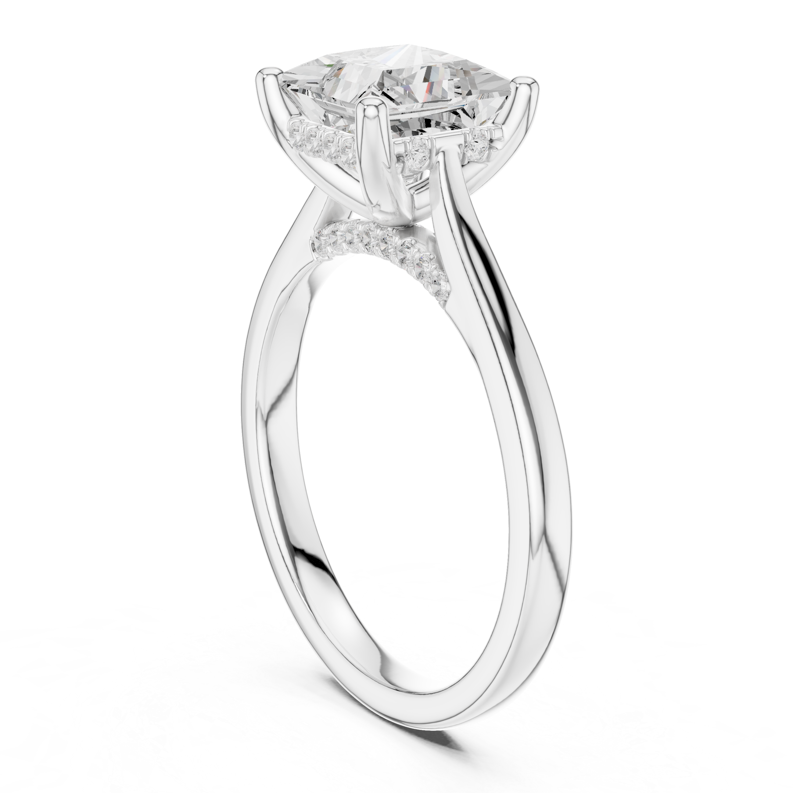 Princess Cut Solitaire Engagement Ring with Hidden Halo Diamond Accent