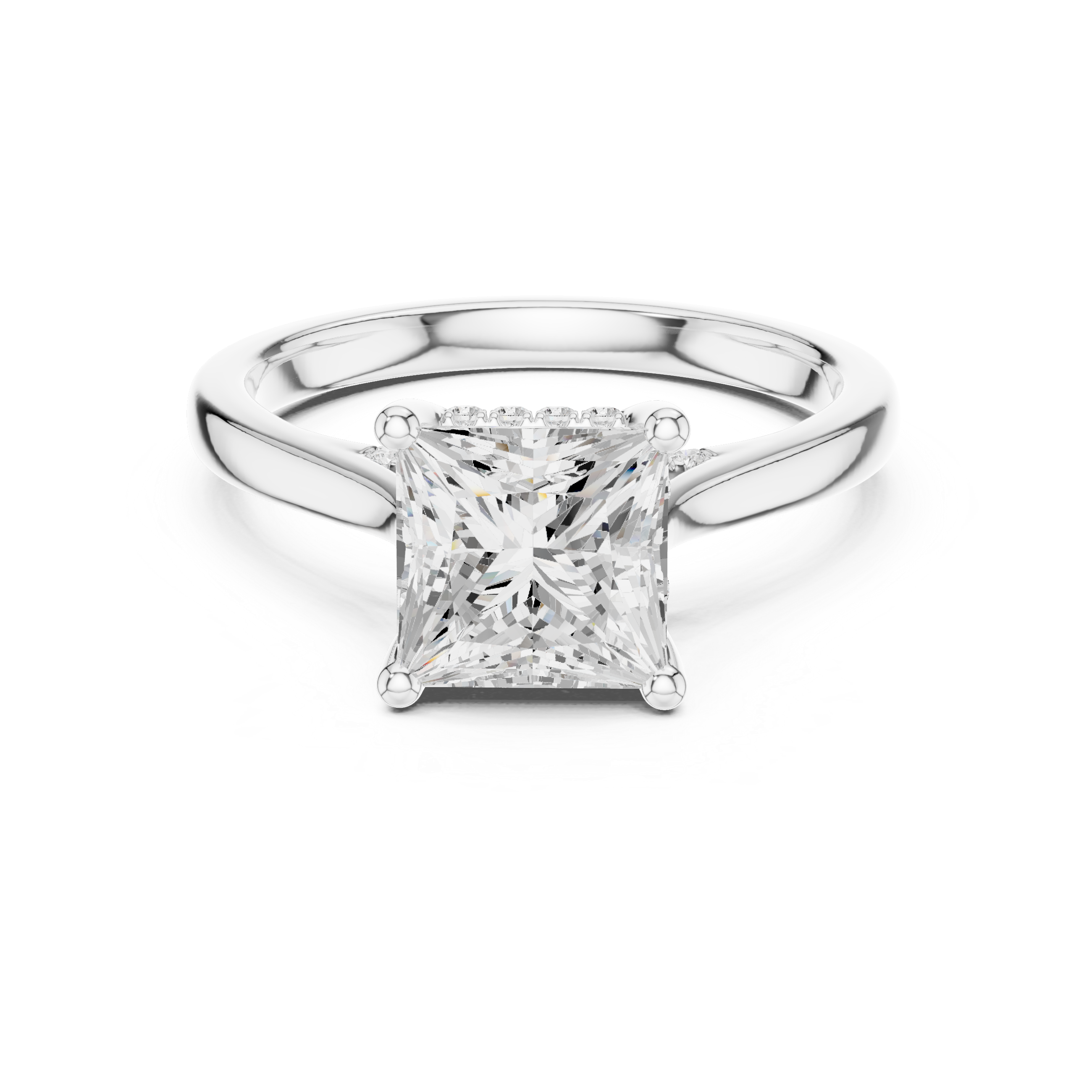 Princess Cut Solitaire Engagement Ring with Hidden Halo Diamond Accent
