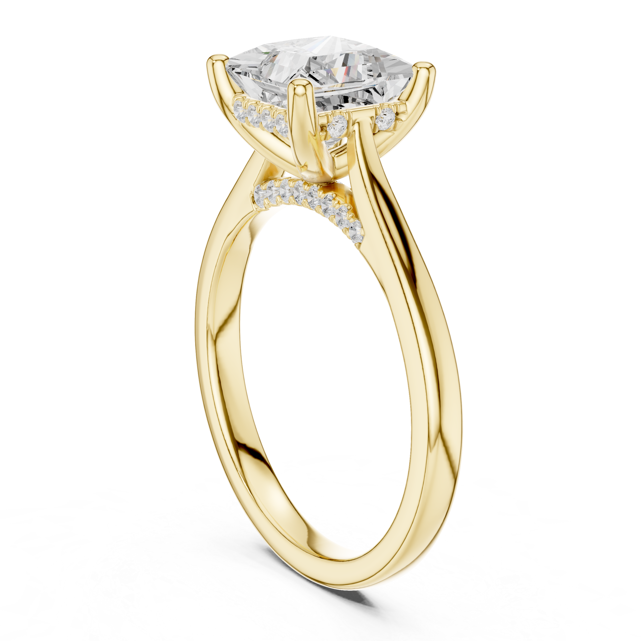 Princess Cut Solitaire Engagement Ring with Hidden Halo Diamond Accent