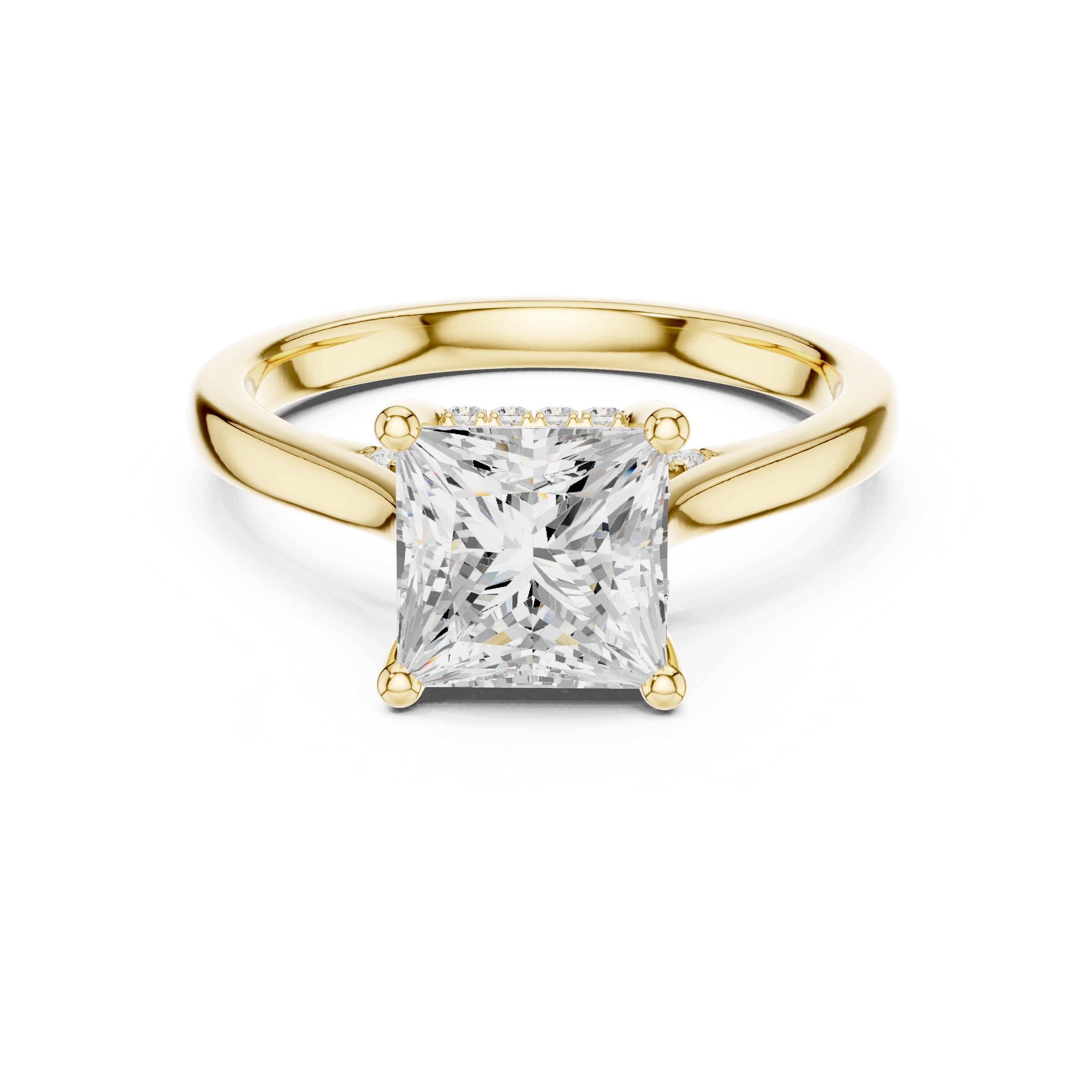 Princess Cut Solitaire Engagement Ring with Hidden Halo Diamond Accent